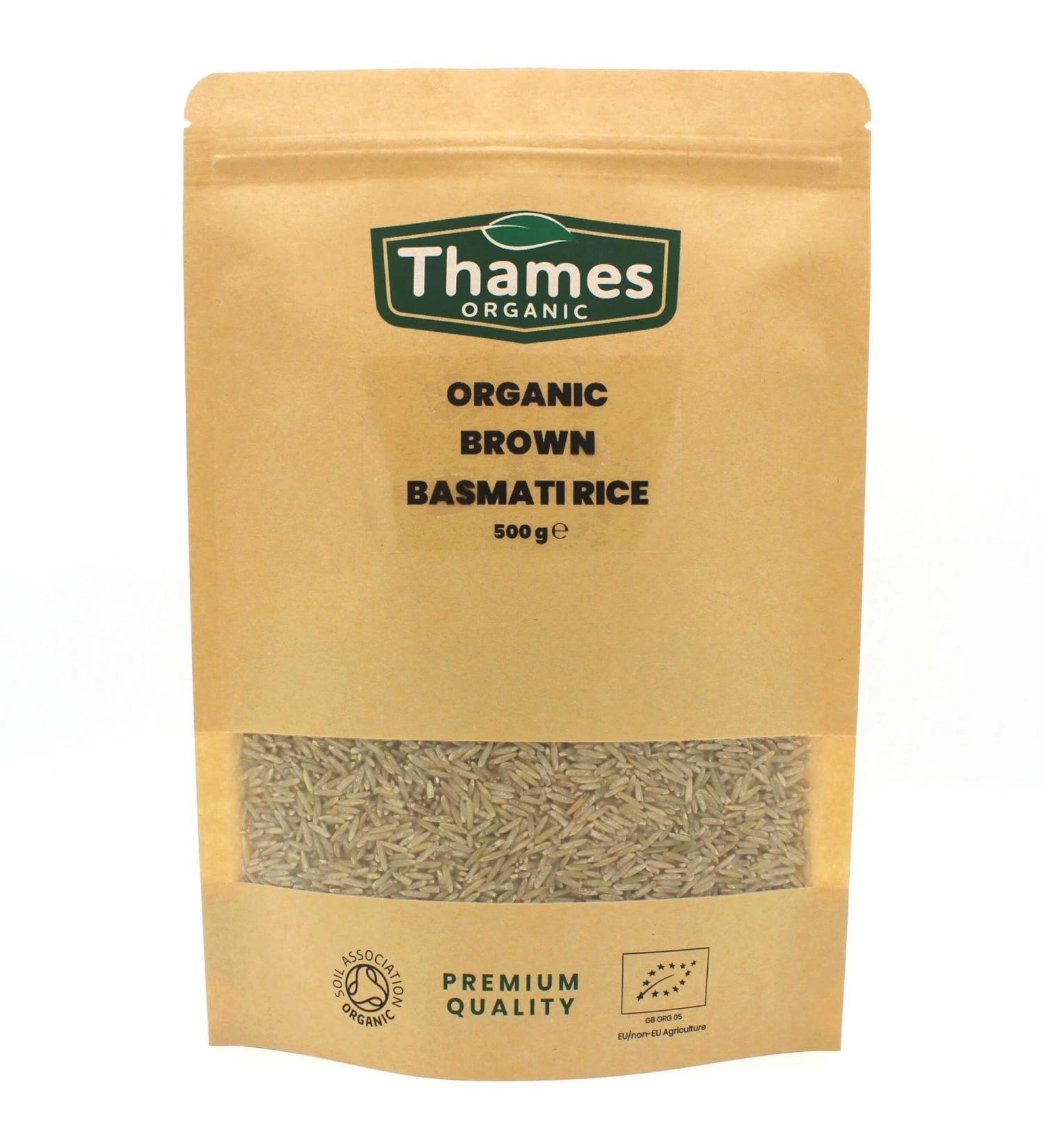 Thames Organic Brown Basmati Rice 500g - High Protein Source of Fibre, No Additives, Preservatives, GMO-Free, Certified Organic - Nutritious Whole Grain, Raw Vegan-friendly - Buy Online on GoSupps.com