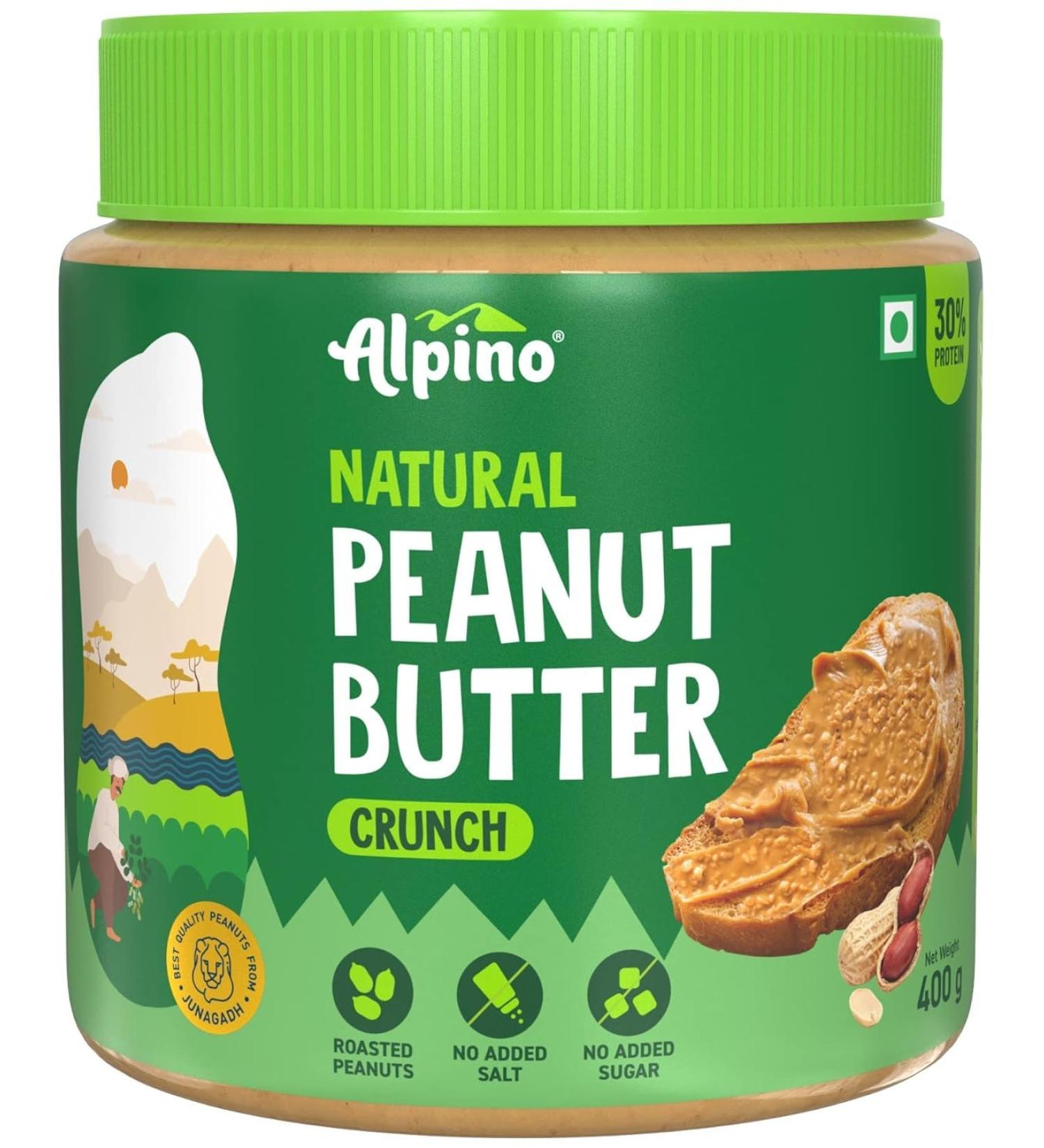 ALPI NO Natural Peanut Butter Crunch - 100% Roasted Peanuts - 30g Protein No Added Sugar & Salt Gluten Free Plant Based Unsweetened Peanut Butter Crunchy (400 G) - Buy Online on GoSupps.com