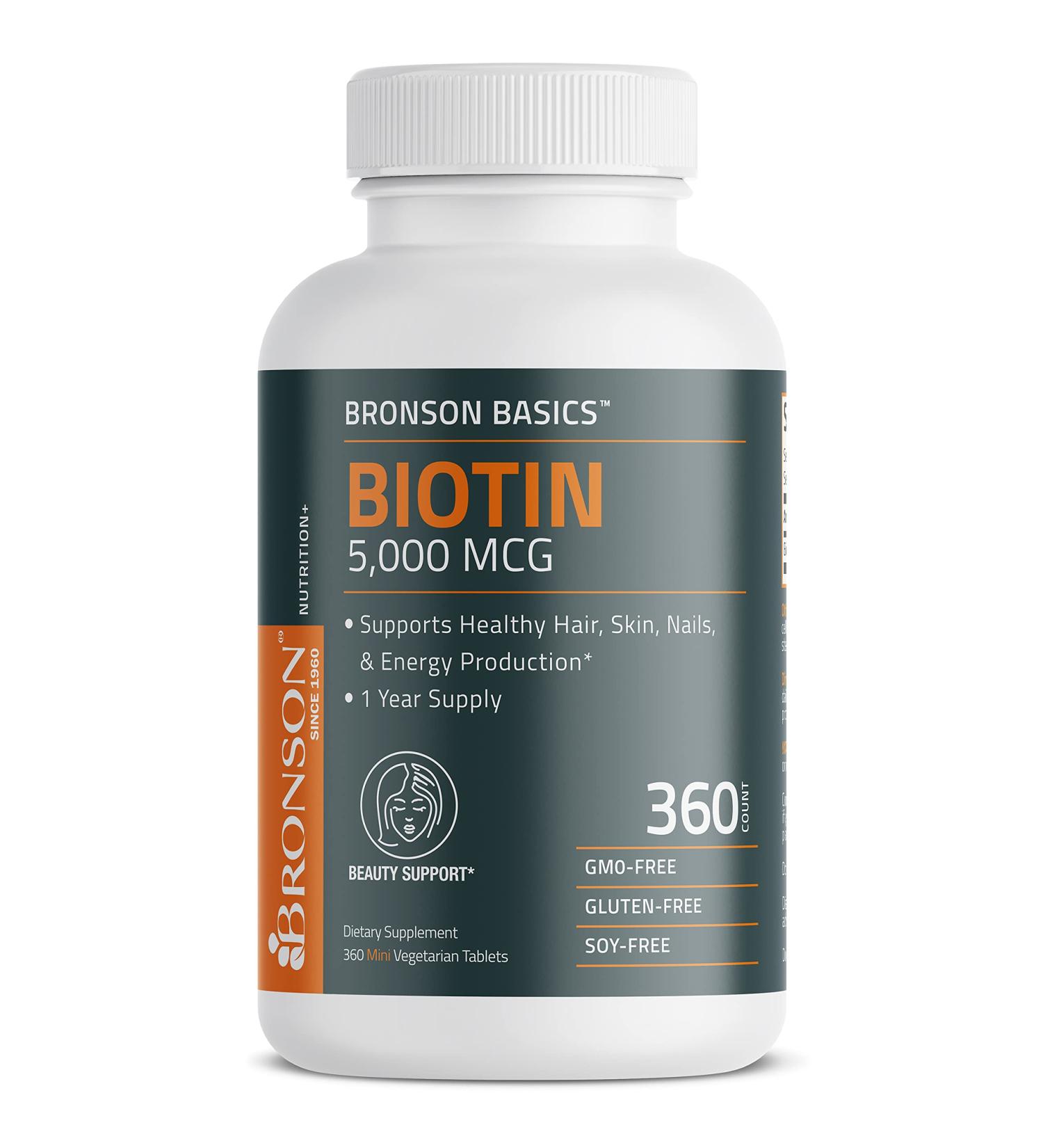 Bronson Biotin 5000 MCG - High Potency Beauty Support for Hair, Skin, Nails & Energy - Non-GMO, 360 Vegetarian Tablets - Buy Online on GoSupps.com