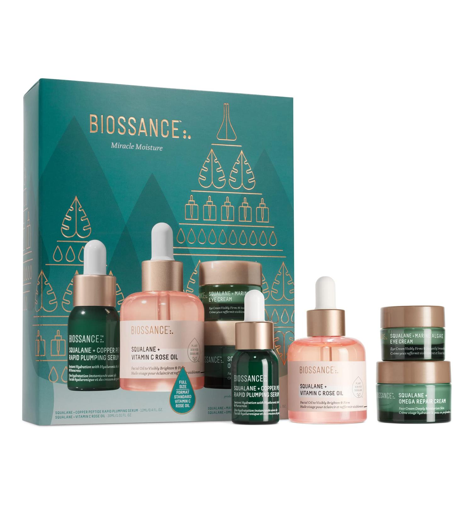 Biossance Miracle Moisture Set - Vitamin C Rose Oil Copper Peptide Serum Omega Repair Cream & Marine Algae Eye Cream | International Shipping Available - Buy Online on GoSupps.com