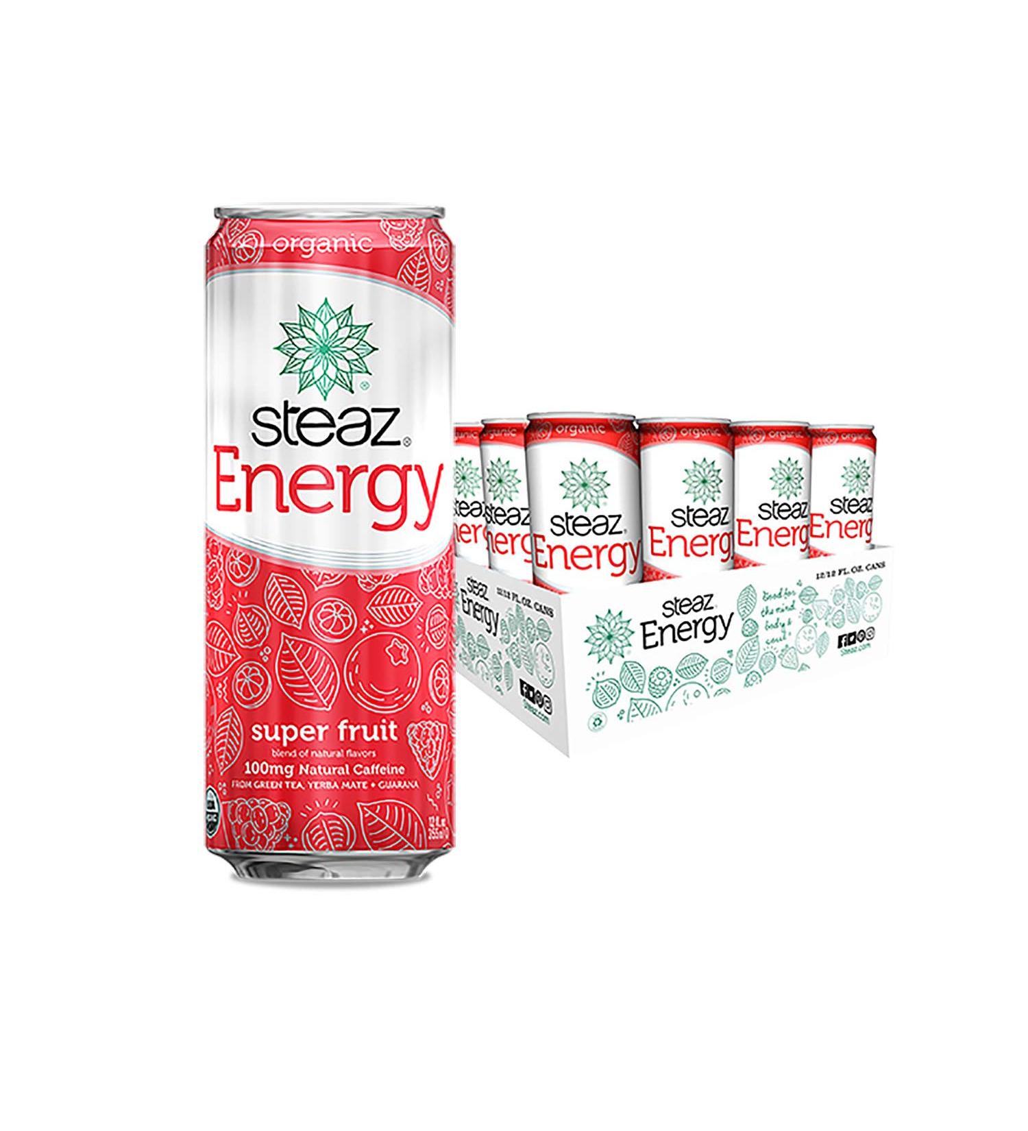 Steaz Organic Energy Fuel Drink â€“ Super Fruit, 12oz (24 Pack) | Natural Energy Boost - Buy Online on GoSupps.com