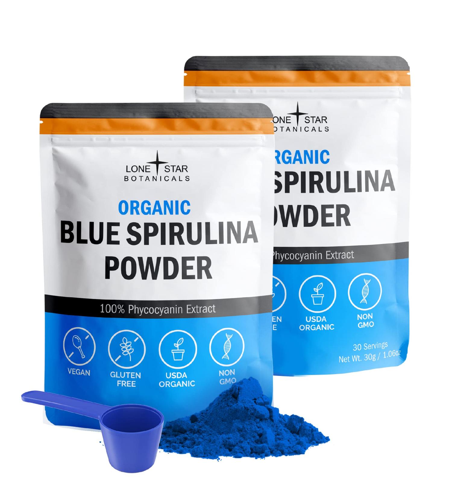 Organic Blue Spirulina Powder - Pure Superfood Algae for Smoothies & Drinks - Non GMO, Gluten-Free, Vegan - USDA Certified - 60 Servings - 1.06 oz (Pack of 2) - Buy Online on GoSupps.com