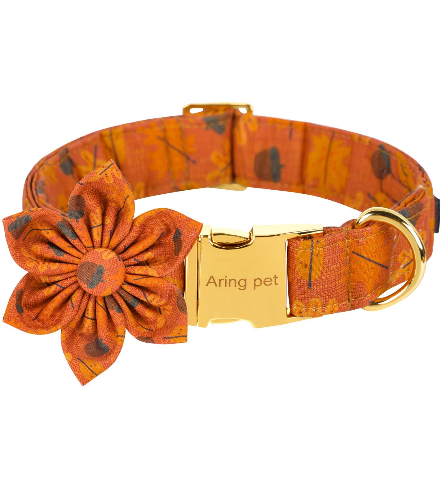Aring Floral Dog Collar with Maple Leaf - Stylish Cotton Pet Collar for Small Medium & Large Dogs | Perfect Gift for Autumn - Buy Online on GoSupps.com