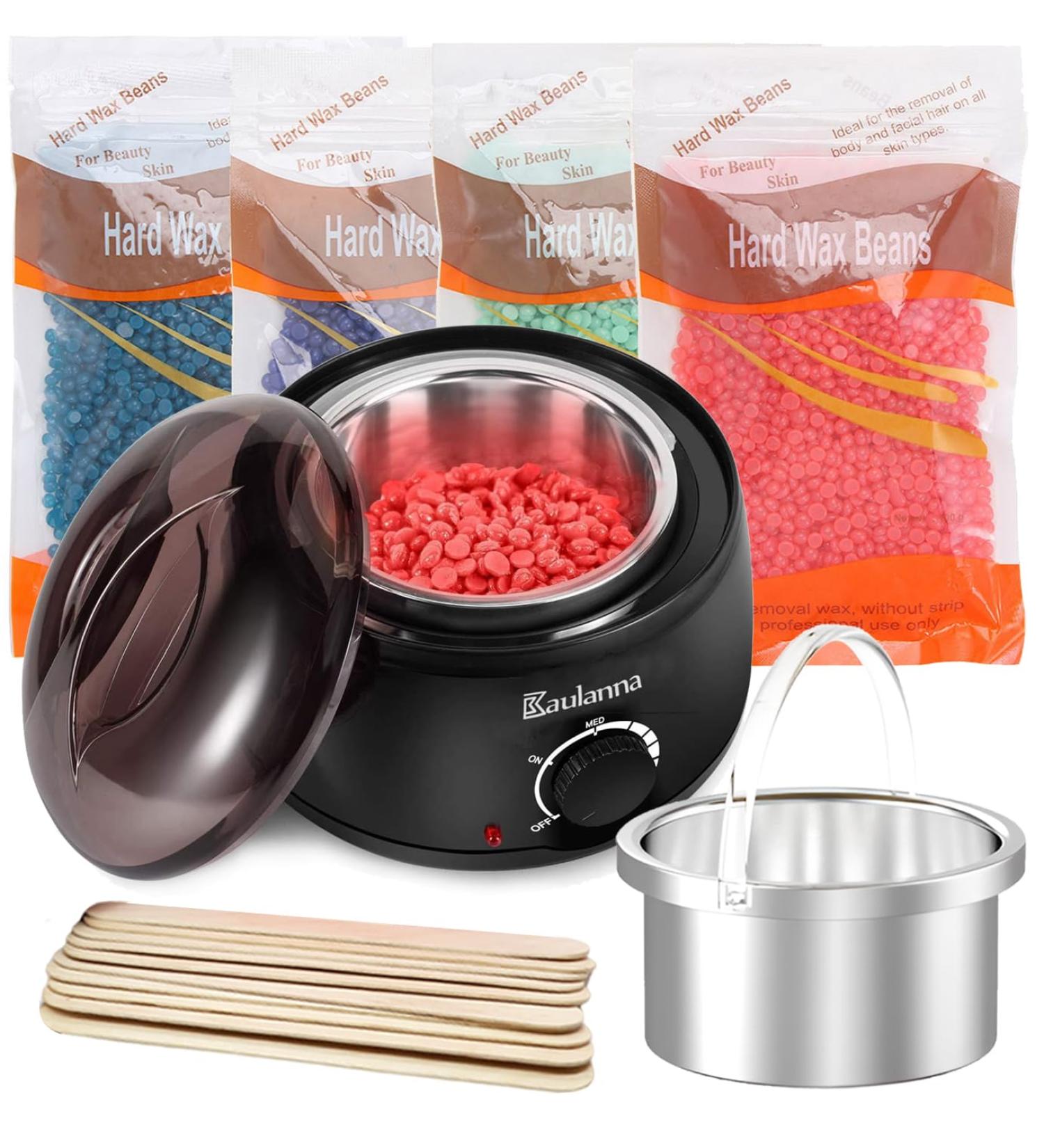Yaoju Wax Hair Removal Set | Electric Waxing Kit with 400g Wax Beads & 30 Spatulas - Pain-Free Hair Removal (A-Black) - Buy Online on GoSupps.com