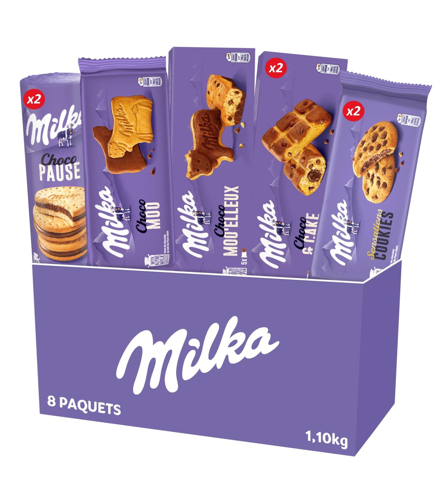 Milka - The Average Box Milka - Set of Cakes and Biscuits: Milka Choco Moo'elleux (x1) Cookies Sensations (x2) Choco & Cake (x2) Choco Moo (x1) Choco Break (x2) - For Snacks - Pack of 1.1 kg - Buy Online on GoSupps.com