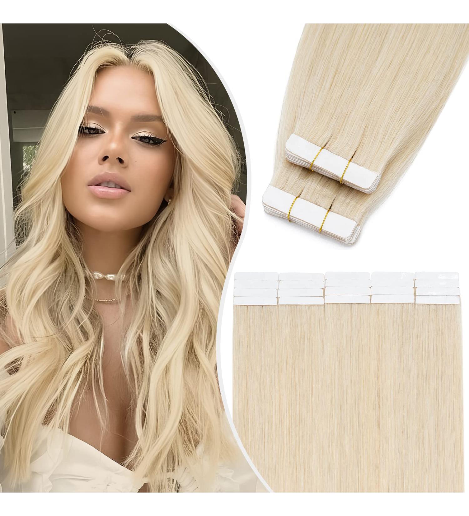 Elailite 45cm Tape Extensions - Real Human Hair 100g Smooth #60 Platinum Blonde 40 Pieces - Buy Online on GoSupps.com