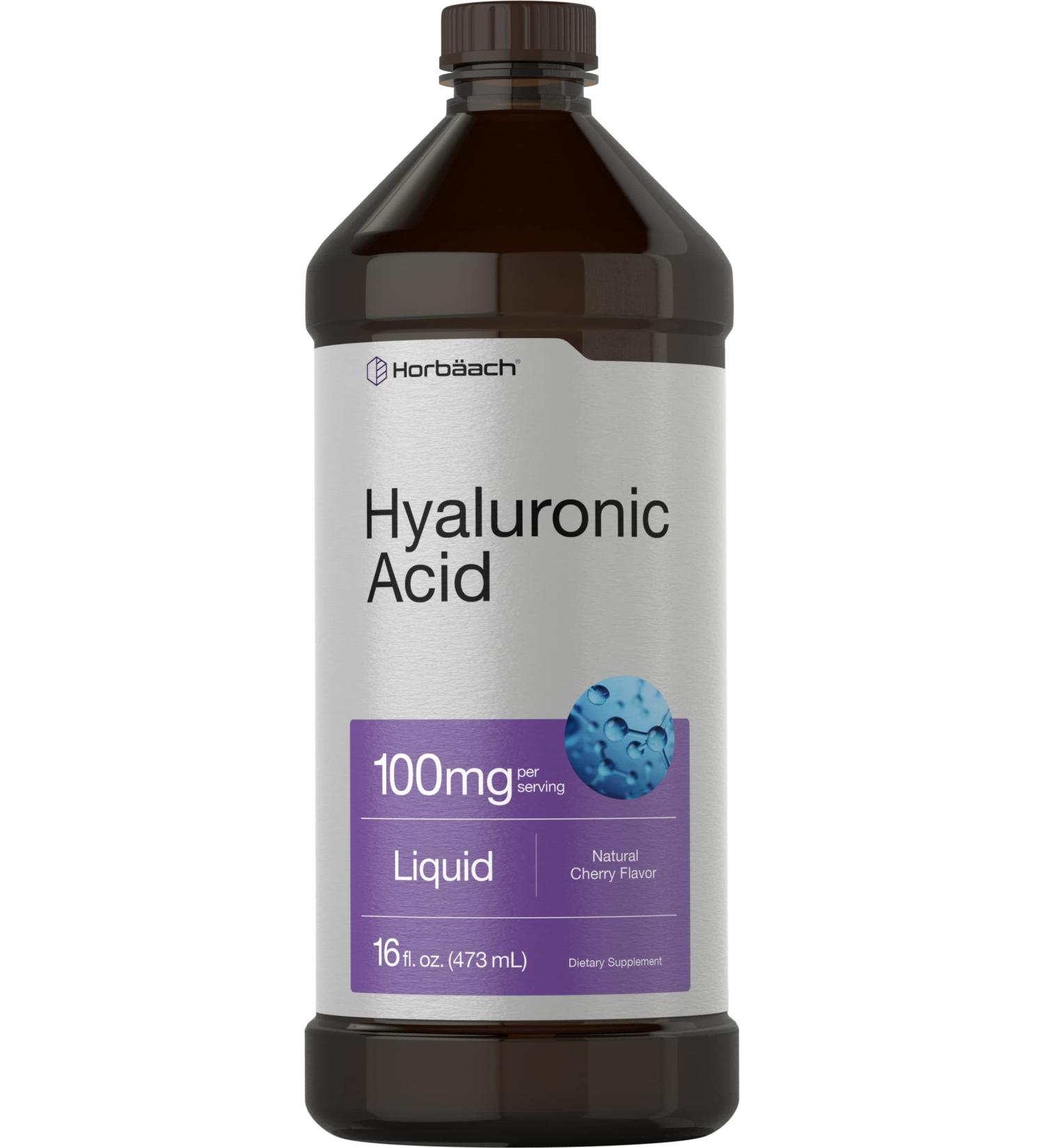 Hydrate & Nourish with Liquid Hyaluronic Acid Supplement | 100 mg | 16 oz | Cherry Flavor | Non-GMO & Gluten-Free | Horbaach - Buy Online on GoSupps.com