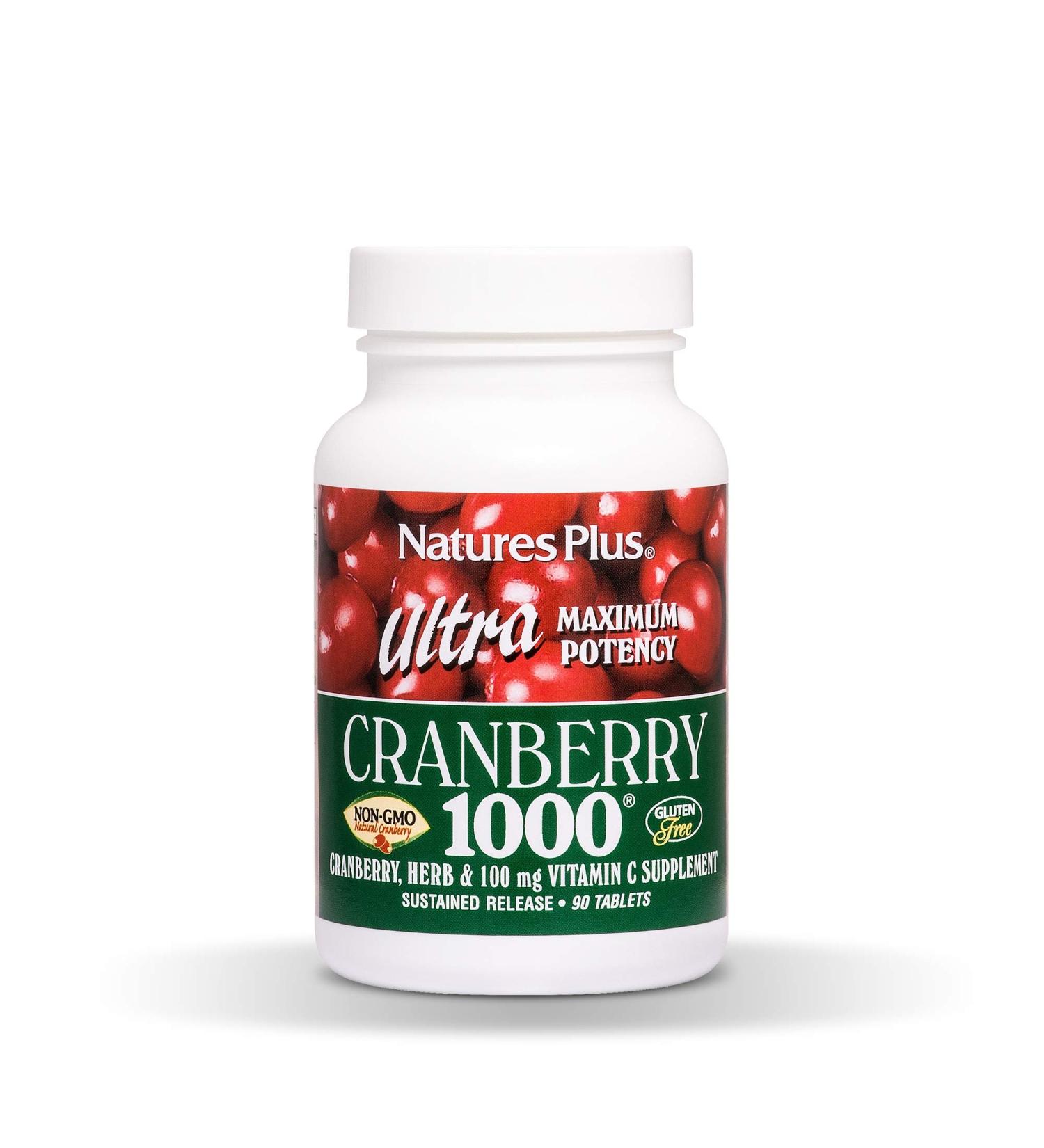 NaturesPlus Ultra Cranberry 1000 Sustained Release - 1000 mg - 180 Vegetarian Tablets - Promotes Urinary Tract Health with Vitamin C - 90 Servings - Buy Online on GoSupps.com