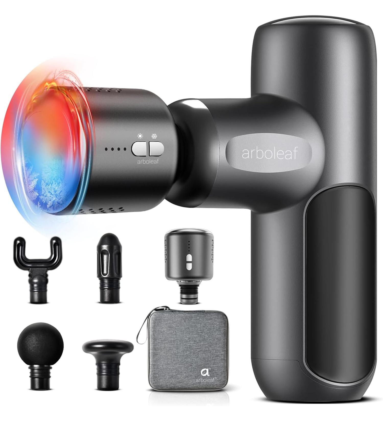 arboleaf Mini Massage Gun with Heat and Cool Muscle Massager for Back Pain Relief Hot Cold Percussion Massage Gun Heated Travel Massager Handheld Quiet - Midnight Gray - Buy Online on GoSupps.com