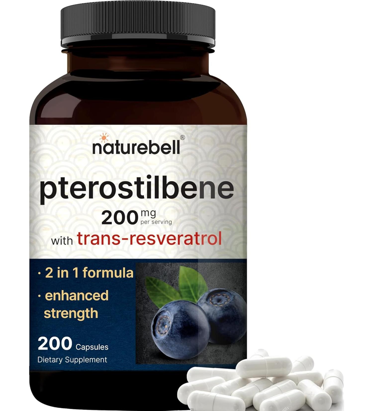 Pterostilbene Quercetin Supplements 200mg - 200 Capsules | Wild Blueberry Sourced for Healthy Aging, Memory, and Cardio Health - Buy Online on GoSupps.com