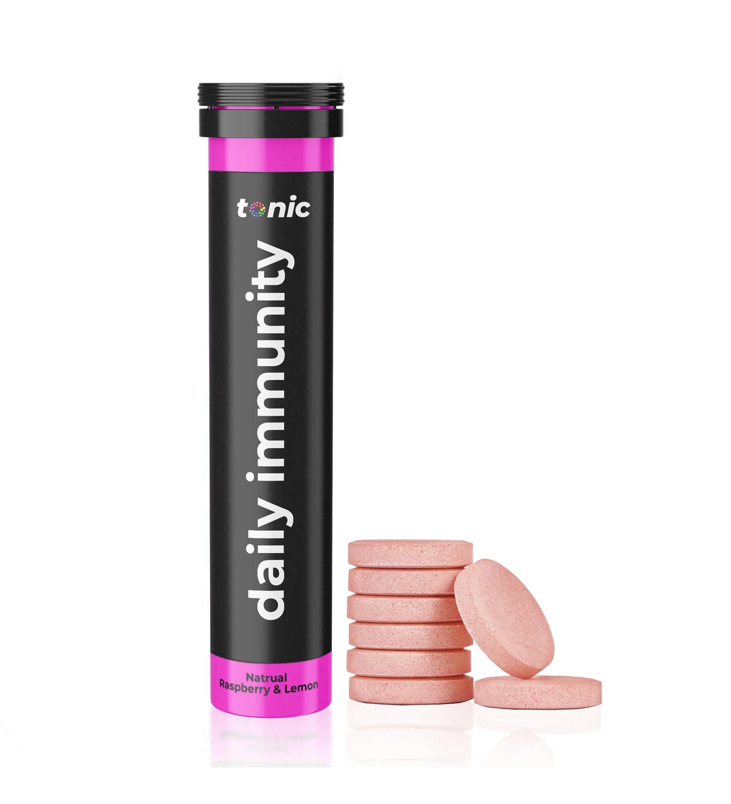 Tonic Health Immunity Effervescent Tabs - 11-in-1 Vitamins, Minerals & Phytonutrients - Vegan, No Sugar - Raspberry & Lemon Flavor - 20 Servings - Buy Online on GoSupps.com