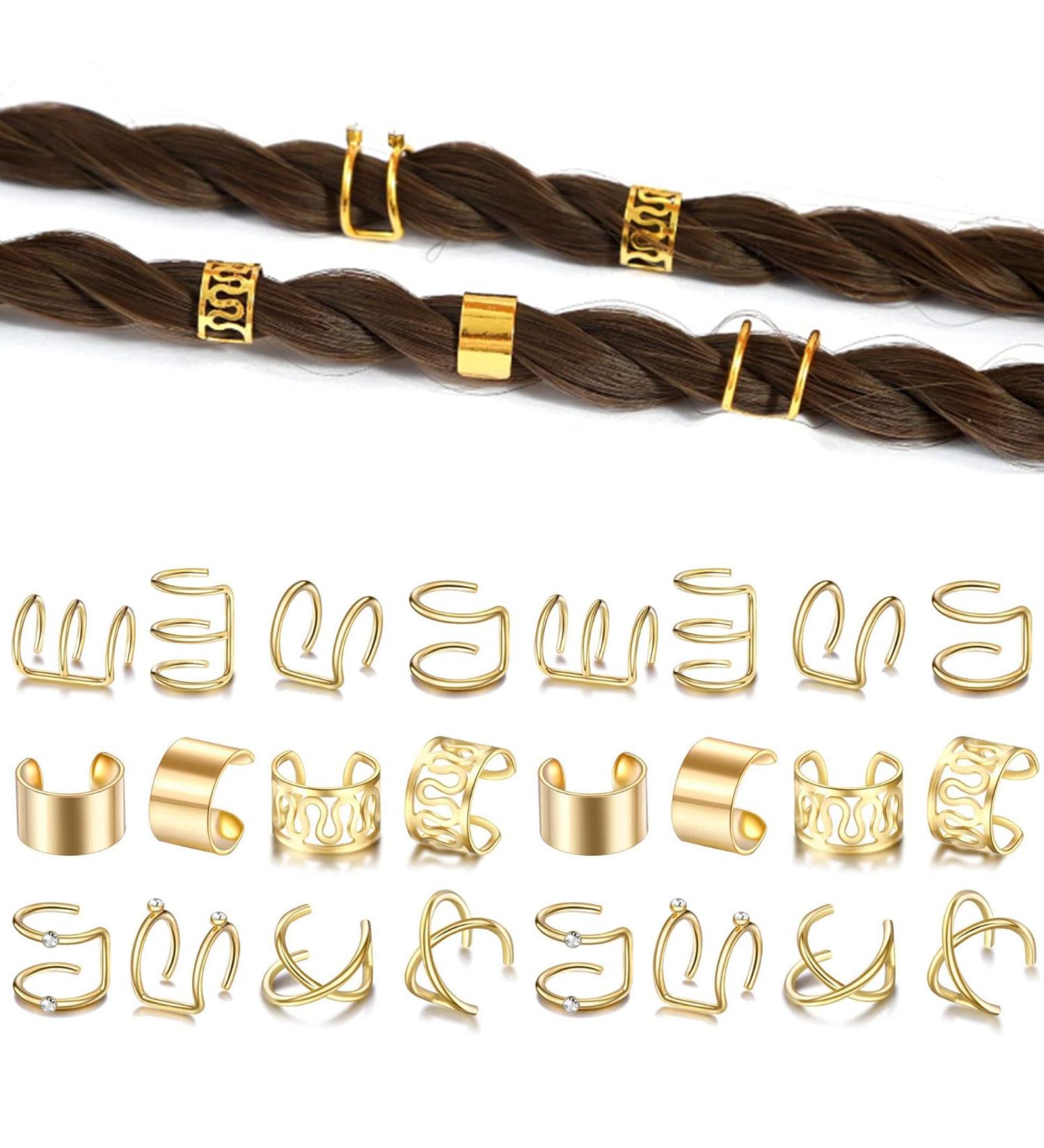 Niuhong 24 Pieces Dreadlocks Jewellery Braids Hair Clips Braiding Hair Cuffs Hair Rings Braids Viking Braids Loc Hair Accessories Hair Clip Braids Accessories Women and Girls (Golden) - Buy Online on GoSupps.com
