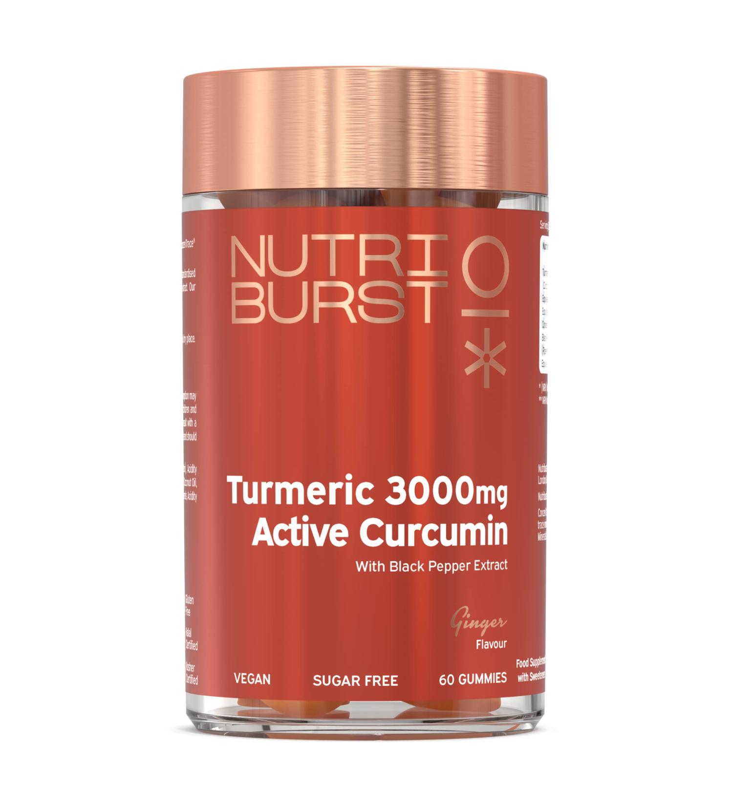Nutriburst Turmeric Curcumin Gummies with Black Pepper Extract - 60 Count Vegan Sugar Free Formula for Joint & Muscle Health - Antioxidant & Anti-inflammatory Support - Buy Online on GoSupps.com