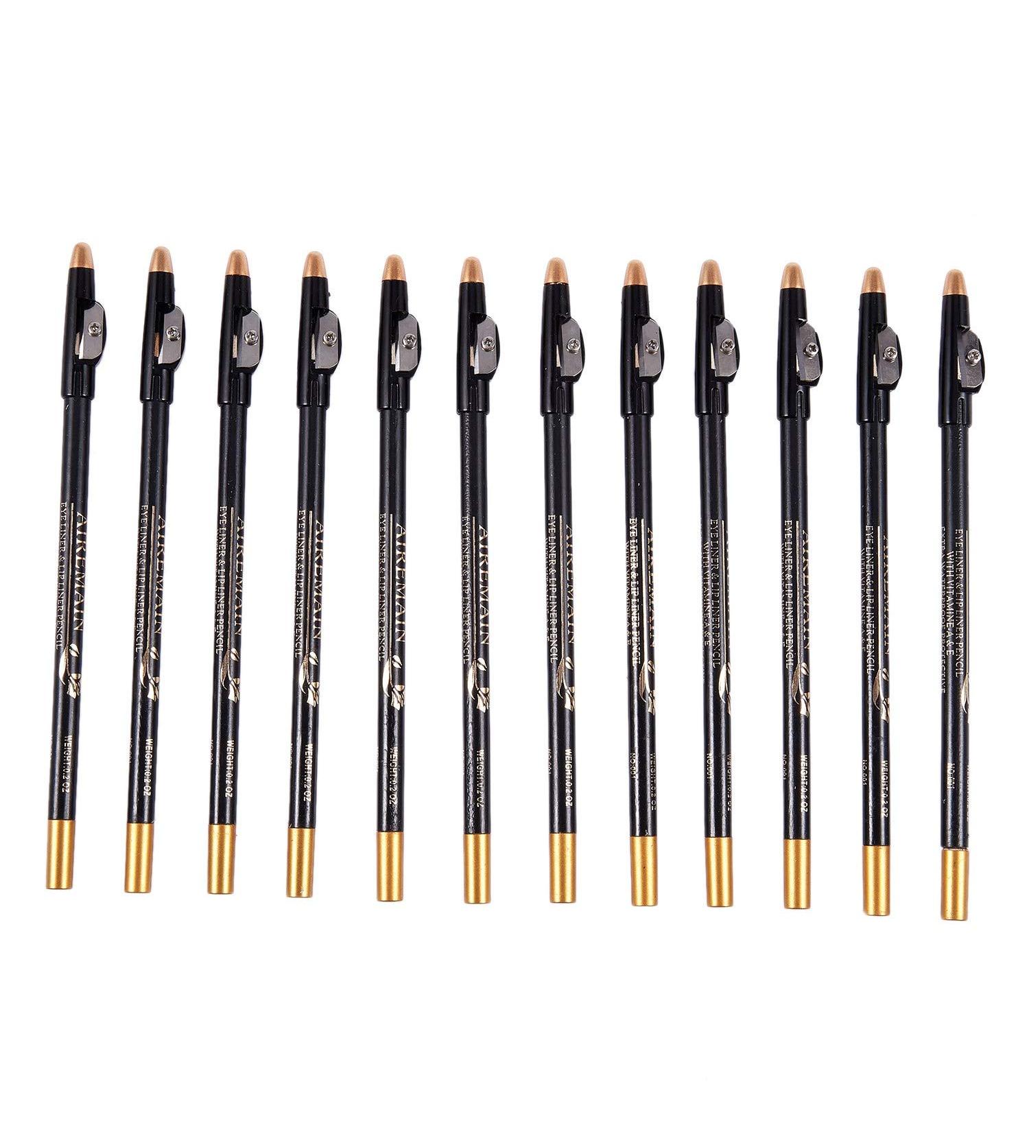 Yangyou 12x Black Lip Eyeliner and Eyebrow Pencils + Makeup Pencil Sharpener - Buy Online on GoSupps.com