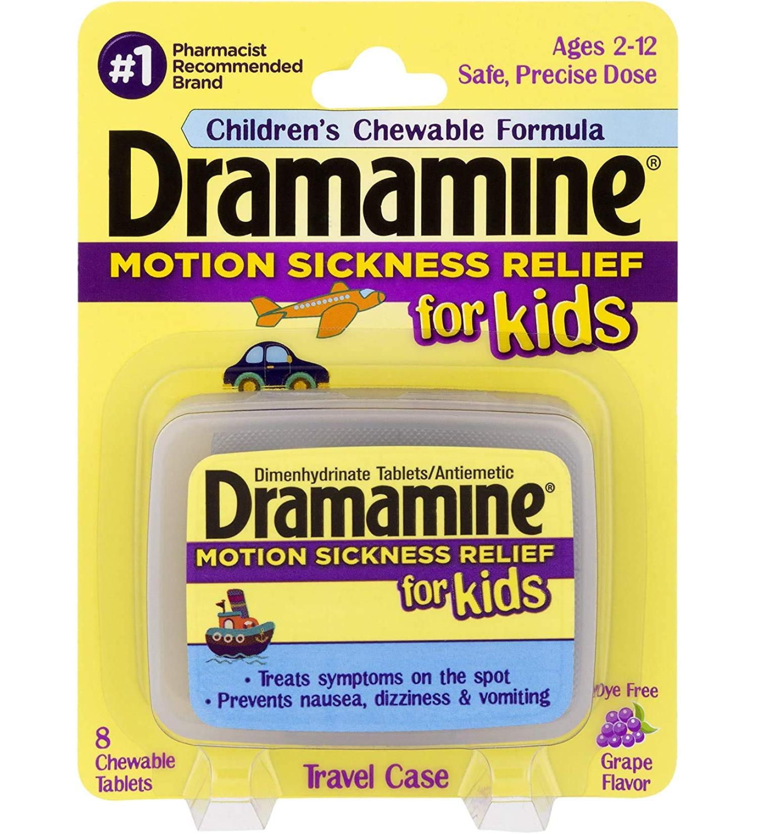 Dramamine Kids Motion Sickness Relief, Grape Flavor 8 Count (Pack of 2) - Buy Online on GoSupps.com