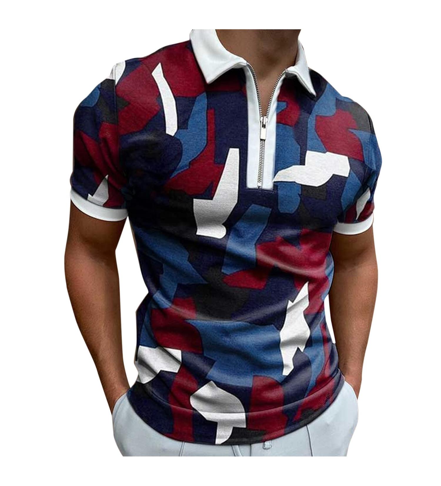 Men's Collar Casual Camouflage Sleeve Zipper Splice Shirt Blouse Turn Down Polos Men's Blouse Mens Satin Dress Shirt Club Party Tee Tee Blue 3XL - Buy Online on GoSupps.com