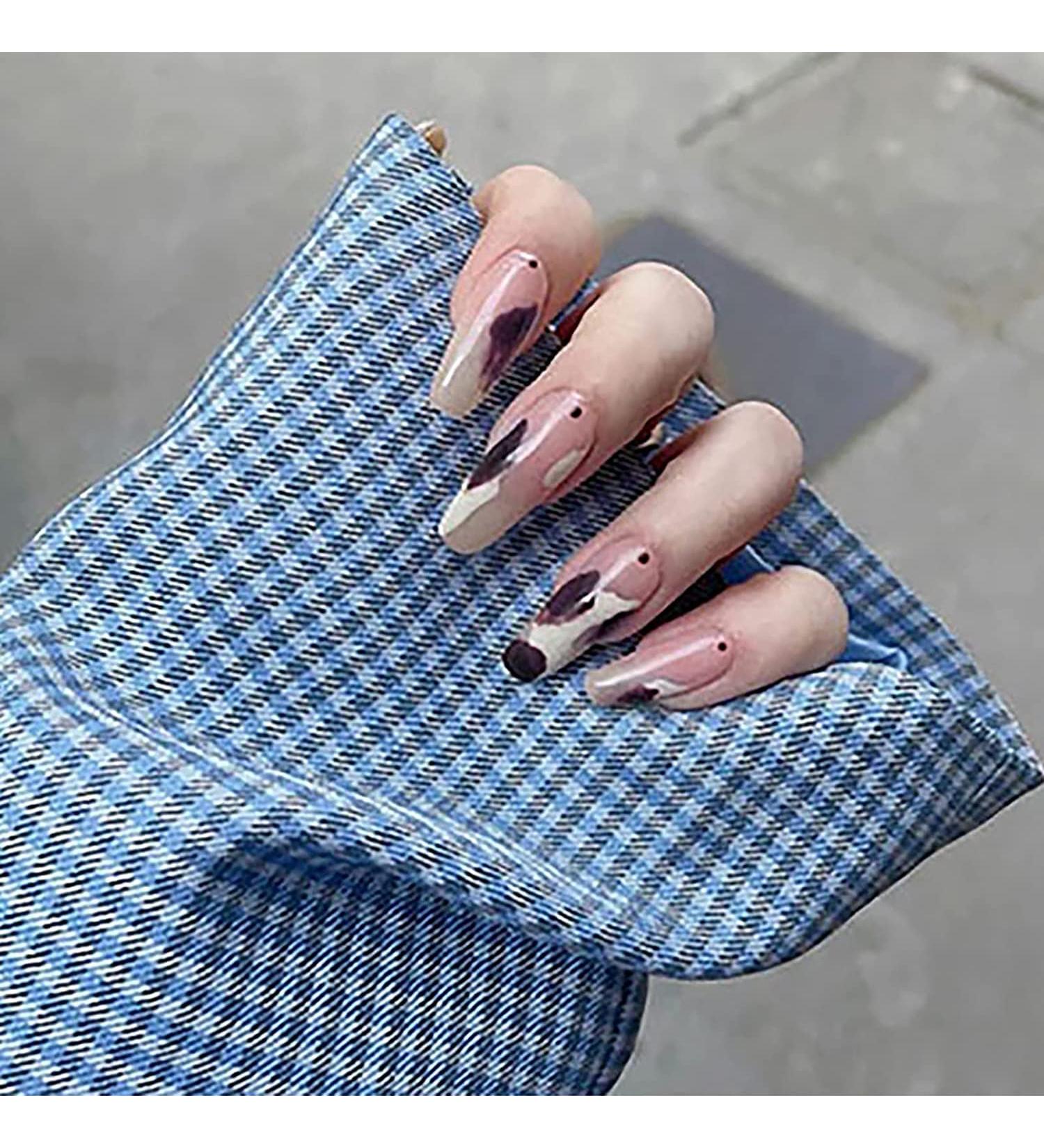 Press on Nails Professinal False Nail Kit -3D French Long Press on Nails Glossy Fake Nails Full Cover Ballerina Nails Tips for Women and Girls Gift (Color : F) - Buy Online on GoSupps.com