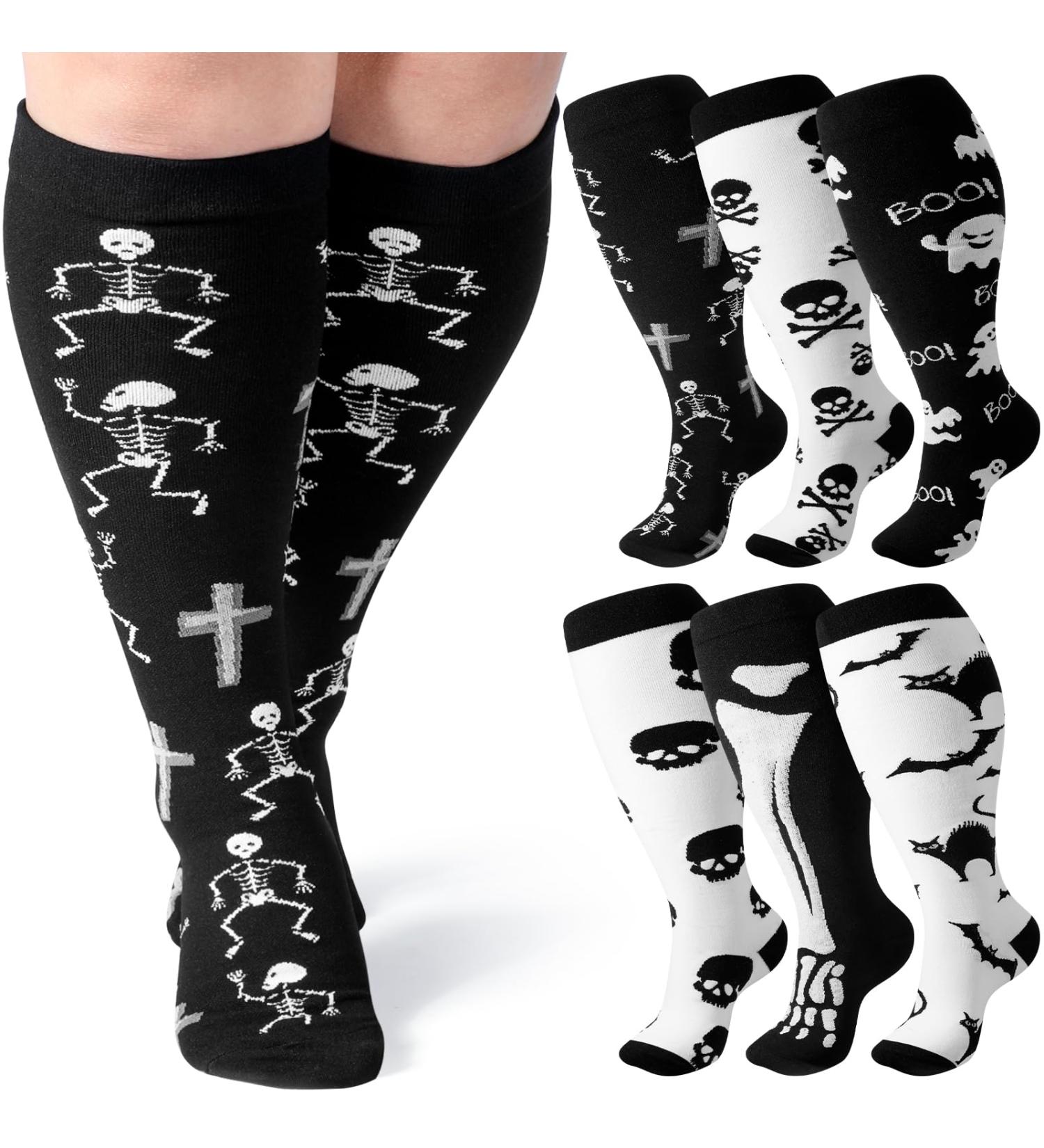 6 Pairs Halloween Plus Size Compression Socks for Women & Men | 20-30 mmHg Extra Wide Knee High Support Socks - Buy Online on GoSupps.com