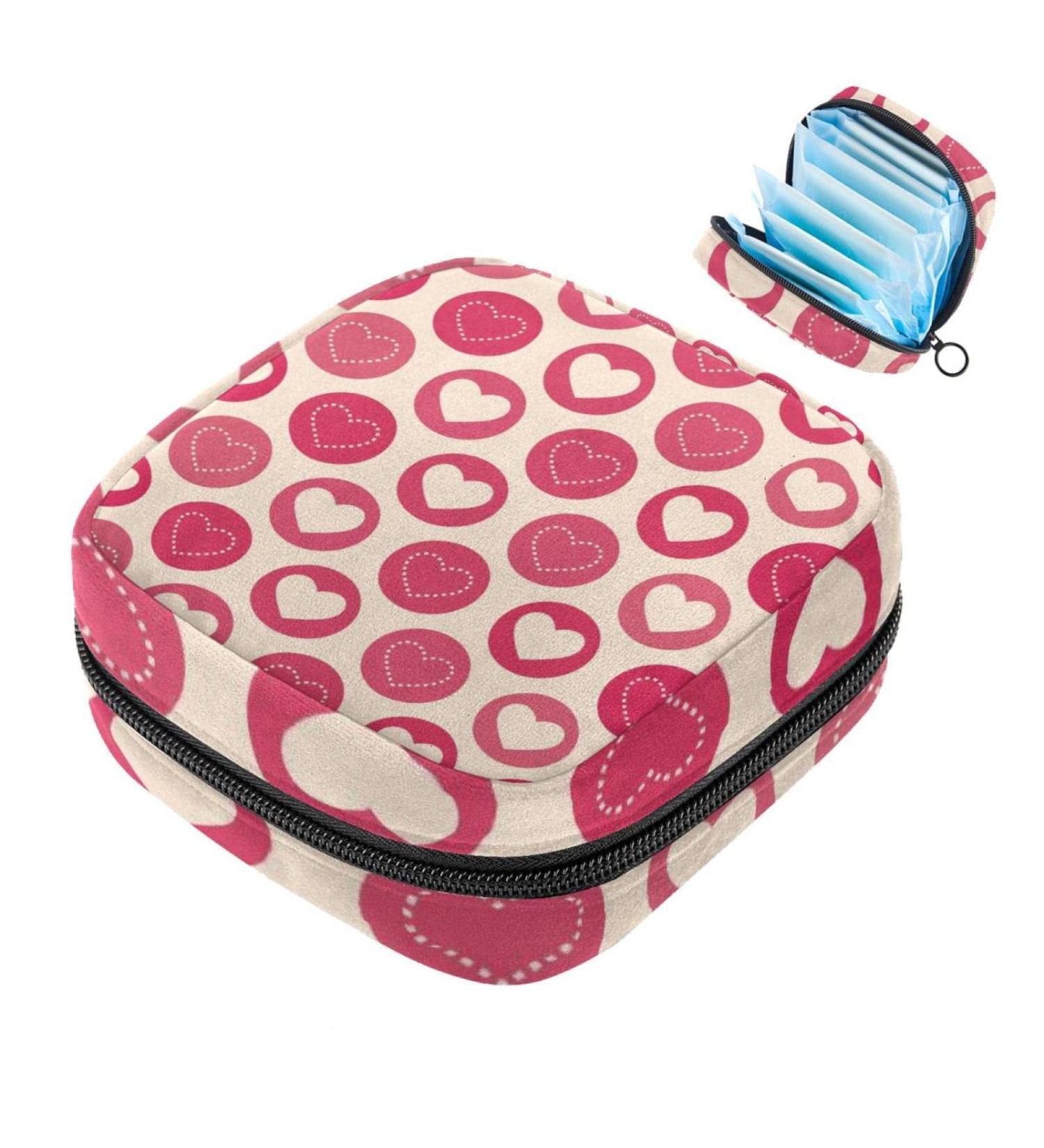 Stylish Women's Binding-Up Bag | Menstrual Cup Pocket & Tampon Holder | Portable Period Pocket - Geometric Heart Pattern - Buy Online on GoSupps.com
