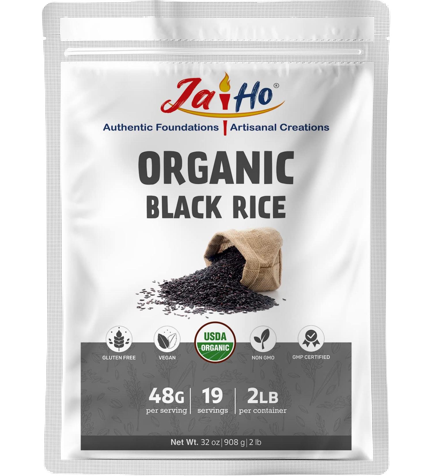Organic Black Rice Whole Grain - 2 LB | Gluten Free, Vegan, Non-GMO | Resealable Zip Lock Pouch | Jai Ho - Buy Online on GoSupps.com