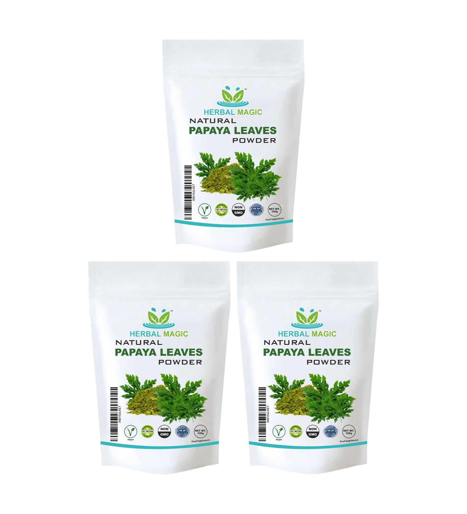 Herbal Magic Pure Papaya Leaf Powder - Green & Whole Leaves | Ayurvedic Superfood for Smoothies & Baking | 300gms - Buy Online on GoSupps.com