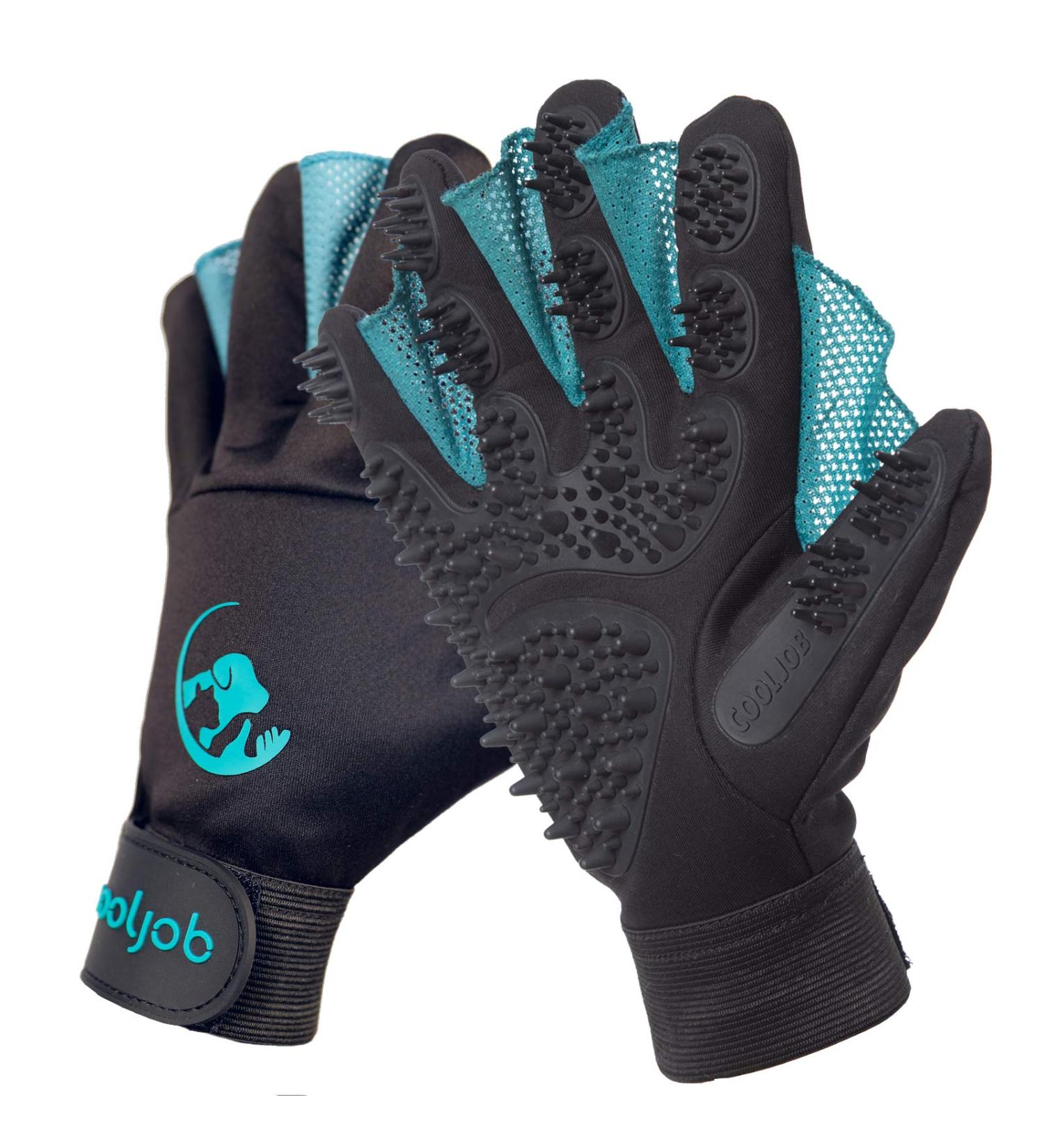 Cool Job Fur Care Gloves & Pet Bath Brush | Gentle De-Filtering Pet Grooming Gloves for Cats Dogs Horses & Rabbits (M-L) - Buy Online on GoSupps.com