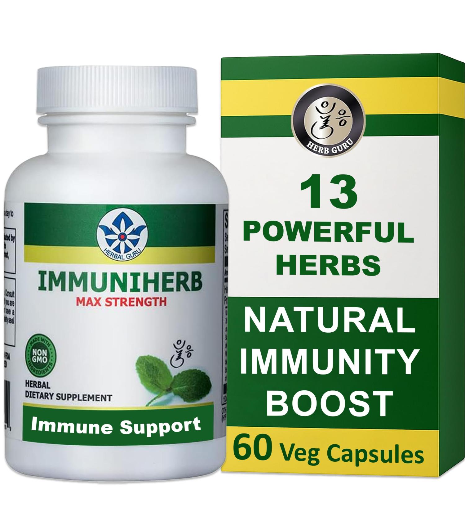 Immuniherb Immune Support Supplement Herbal Immunity Supplement with Ginger Forsythia Licorice Root Vitamin C & Zinc Natural Immune Boosters for Daily Support Non-GMO 60 Veg Capsules - Buy Online on GoSupps.com