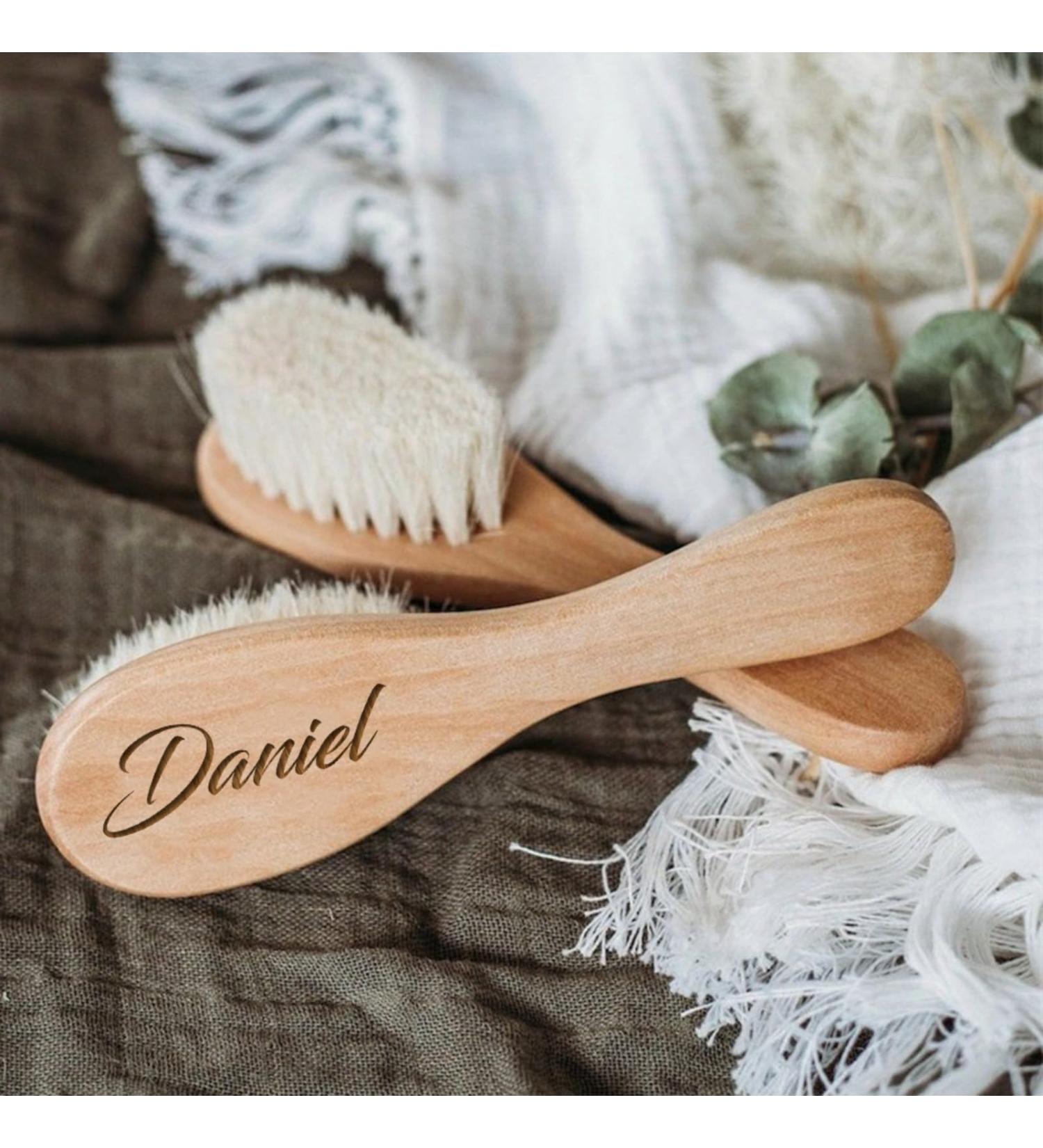 Personalized Baby Hairbrushes | Custom Engraved Wooden Hair Brush for Newborns | Natural Goat Bristle Comb | Perfect Birth Baptism & Birthday Gifts - Buy Online on GoSupps.com