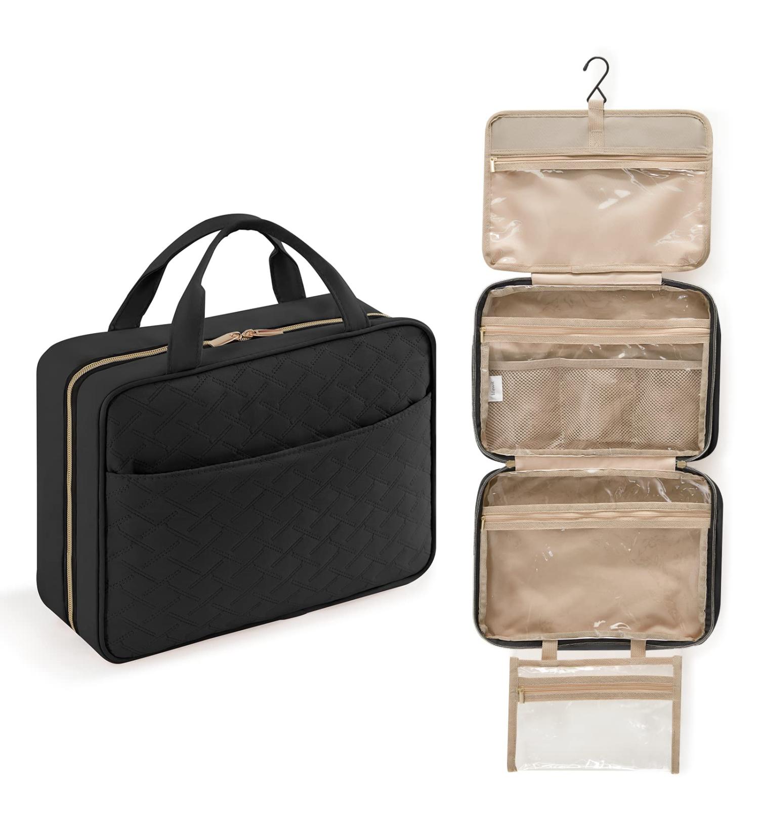 Lifewit Large Travel Toiletry Bag Organizer for Women - Transparent Hanging Makeup Bag with Hook for Full Size Bottles - Vacation Essentials - Black - Buy Online on GoSupps.com