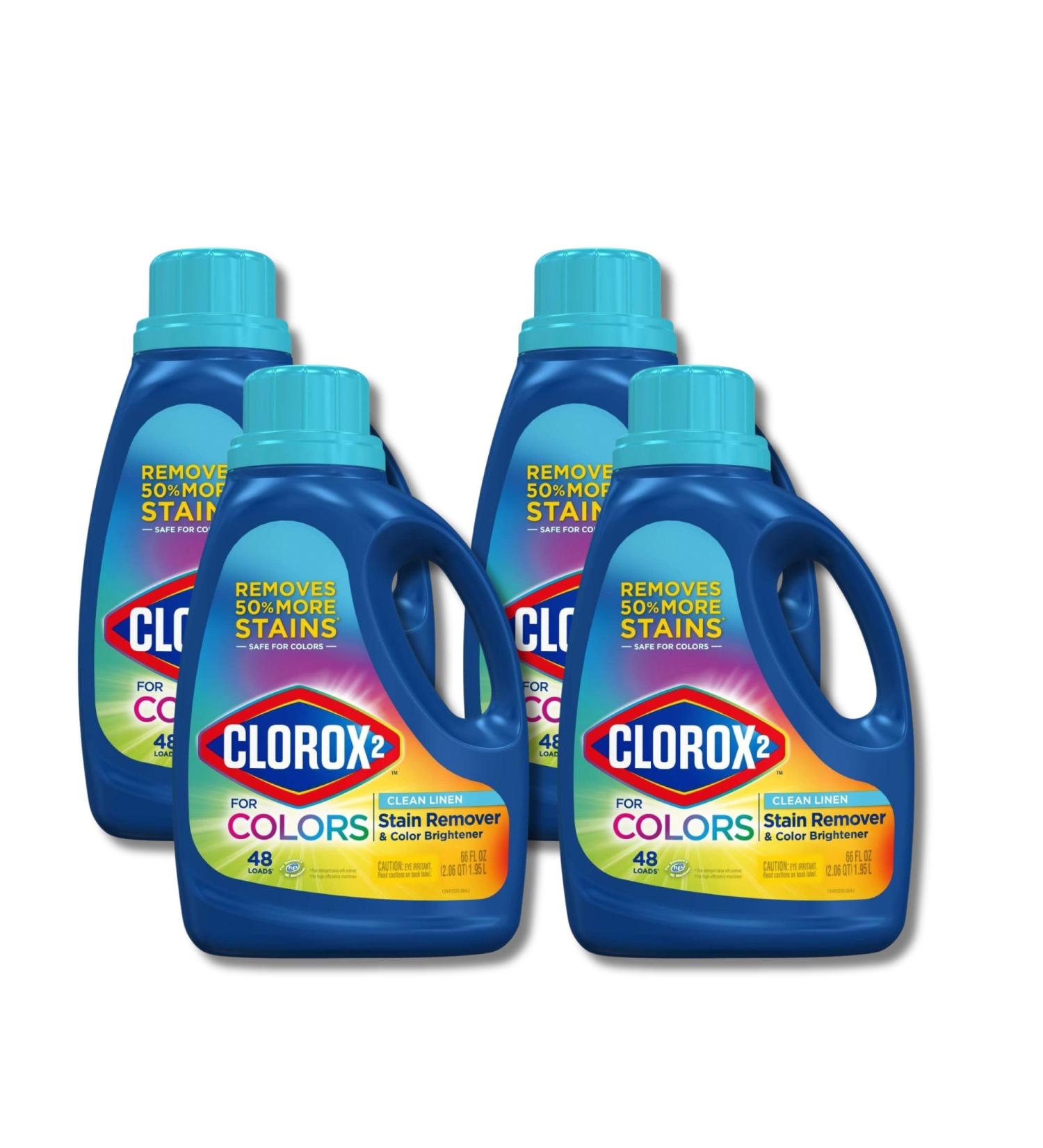 Colorox 2 for Colors Free Clear Laundry Additive 66 oz (Pack of 4) | Free & Clear Stain Remover Liquid Detergent | Color Brightener For Clothes