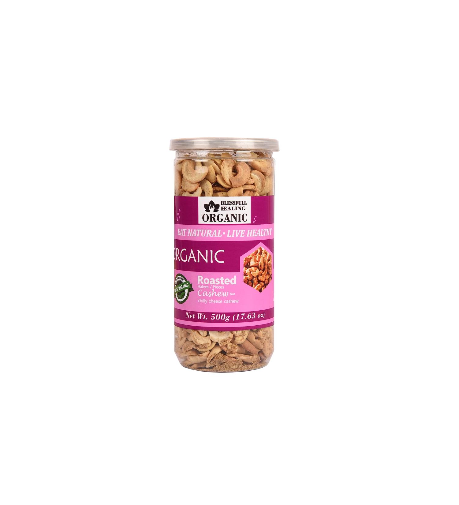 Blessfull Healing Organic Natural Vegan Chilly Cheese Roasted Halves/Pieces Cashew Nuts Crunchy Kaju 500 Gram - Buy Online on GoSupps.com