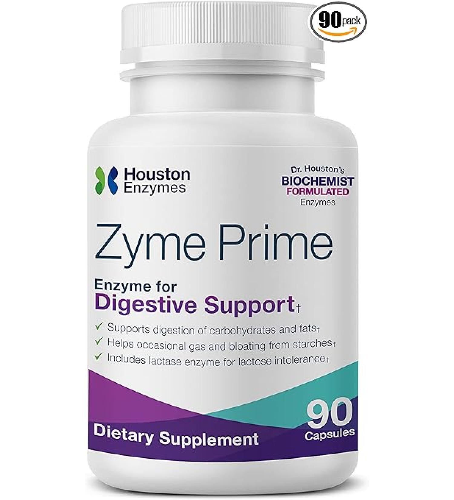 Houston Enzymes Zyme Prime 90 Capsules - Digestive Support with Lactase for Carbohydrates  Fats & Lactose Intolerance | Relieves Gas & Bloating - Buy Online on GoSupps.com