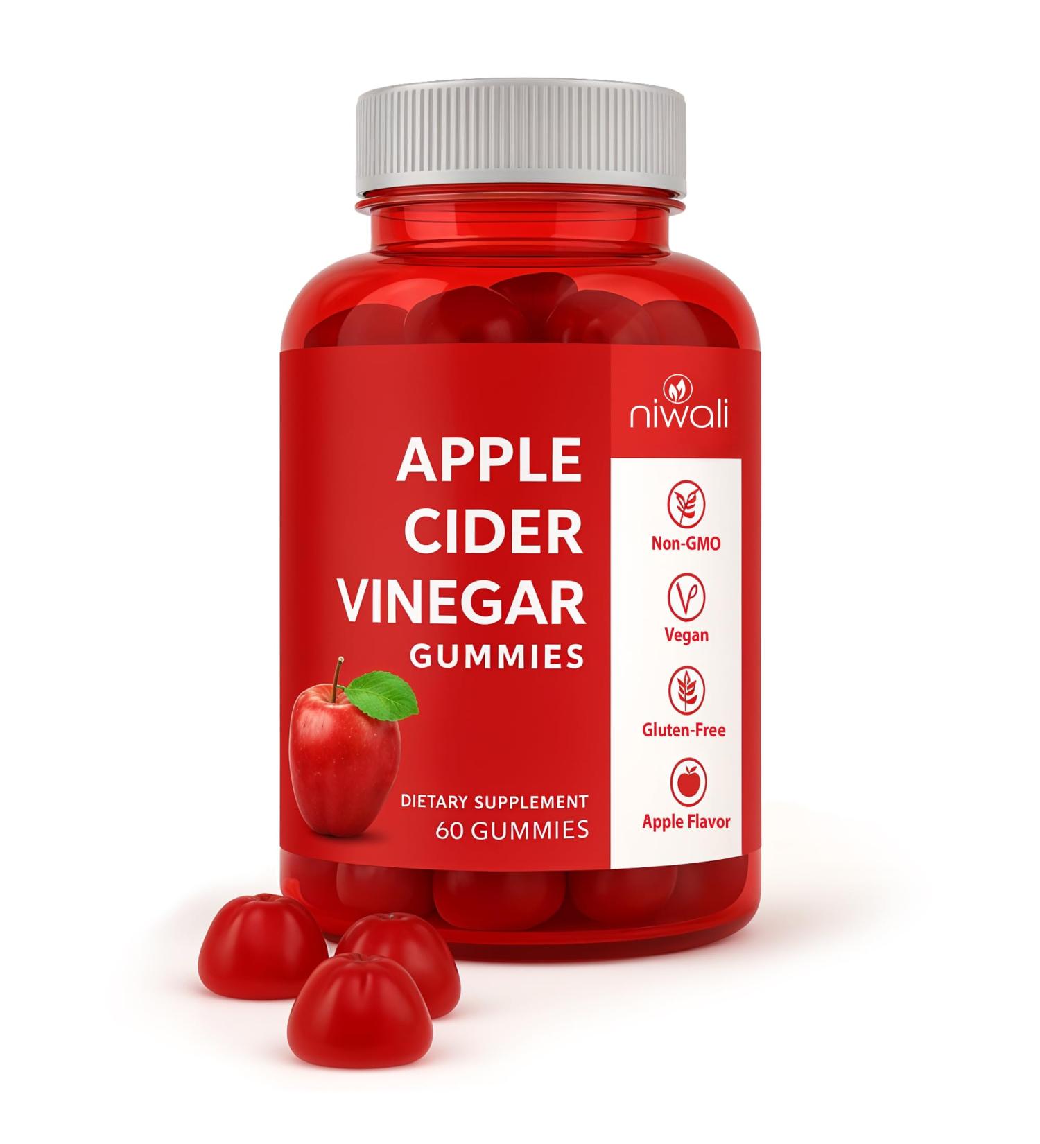 NIWALI Apple Cider Vinegar Gummies - 60 Counts | Vitamin B9 B12 Beetroot Pomegranate | Support Immunity Digestion and Detox | The Mother - Gluten-Free Vegan Non-GMO - Buy Online on GoSupps.com