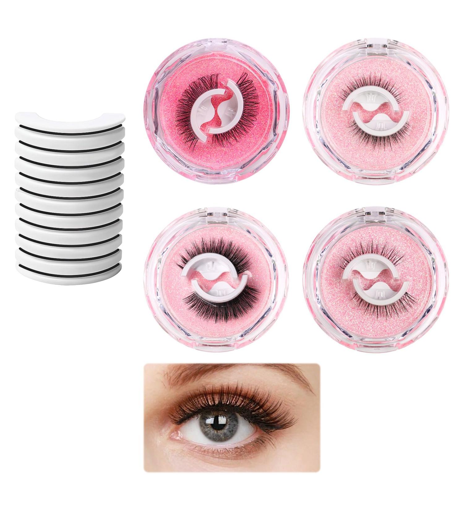 Self Adhesive Eyelashes Reusable 4 Pair Pre Glued Eyelashes False Eyelashes Self Adhesive Lashes Preglued Eye Lashes 3D Lashes Stick on Eyelashes No Glue Needed Waterproof Natural Look False Lashes - Buy Online on GoSupps.com