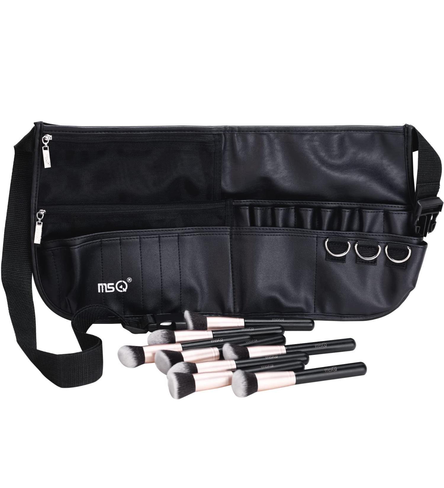 MSQ Makeup Brush Bag with Belt - Multi Pocket Foldable Apron Pack for Brushes - Adjustable Artist Belt Strap - Ideal for Artists and Stylists - Style 1 - Buy Online on GoSupps.com