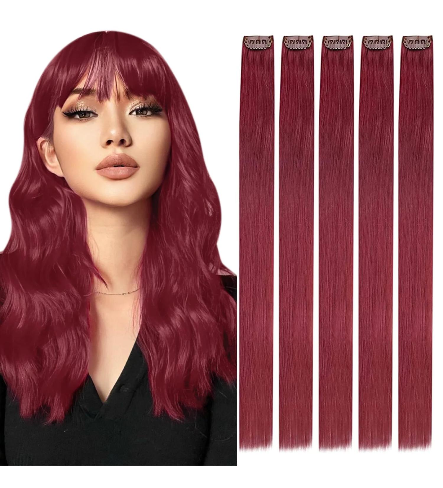 Buy Runature Burgundy Clip In Extensions - 50cm Real Hair 25g Remy Colorful Castle Smooth Finish Premium Quality Hair Extensions - Buy Online on GoSupps.com