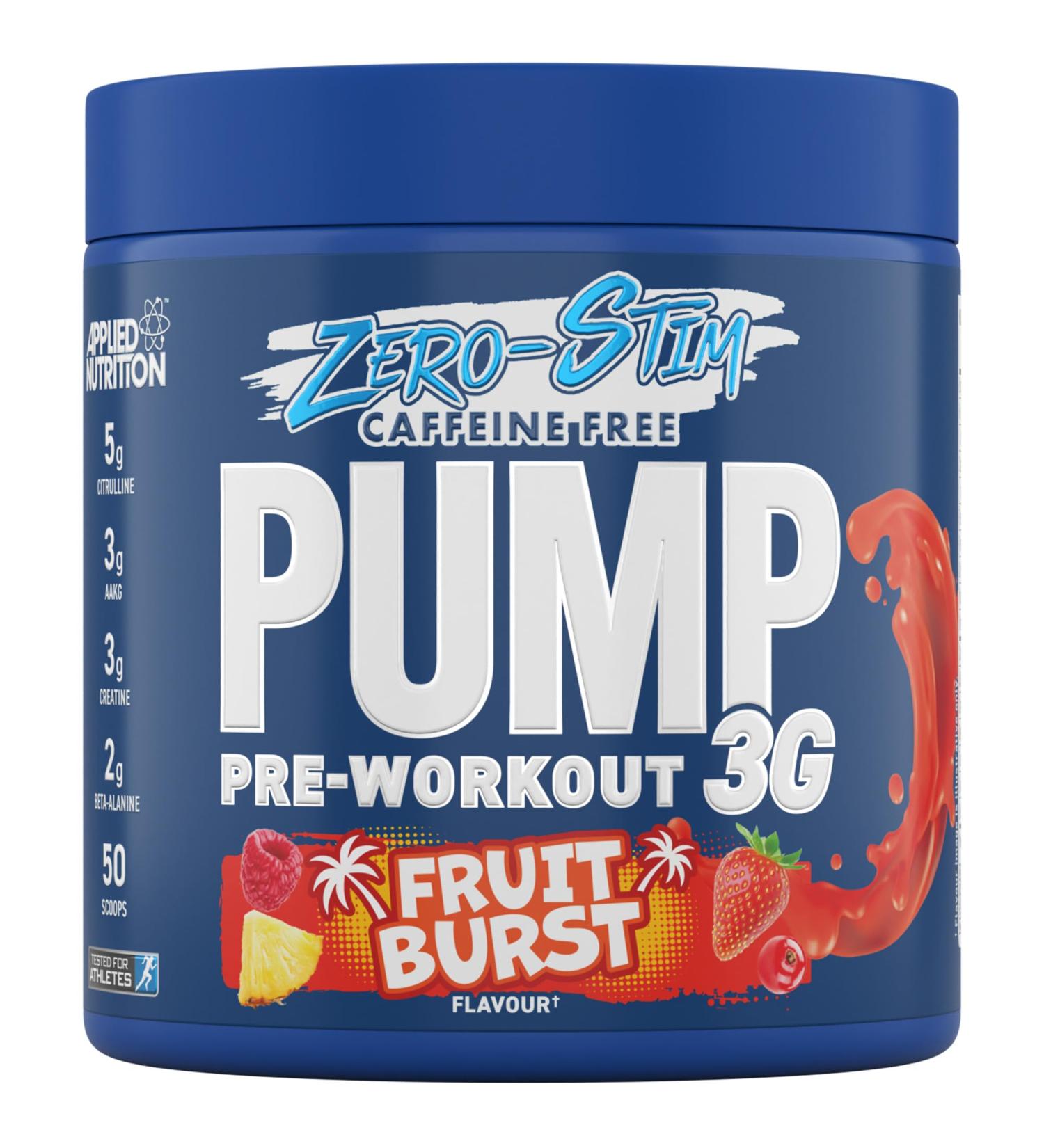 Pump Zero Pre-Workout - Caffeine-Free Energy & Performance (Fruit Burst, 375g) - 25 Servings - Buy Online on GoSupps.com