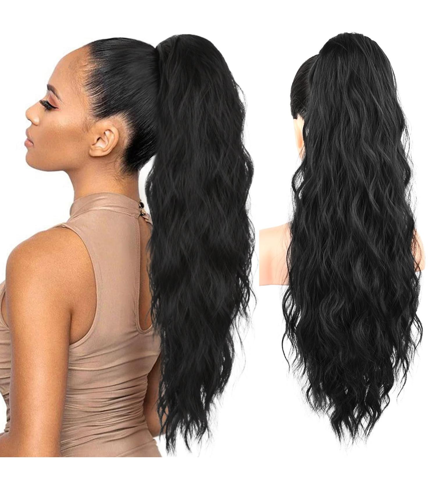 Brikabia 66cm Black Beach Wavy Ponytail Extension | Clip-In Natural Braid Hair for Women - Buy Online on GoSupps.com