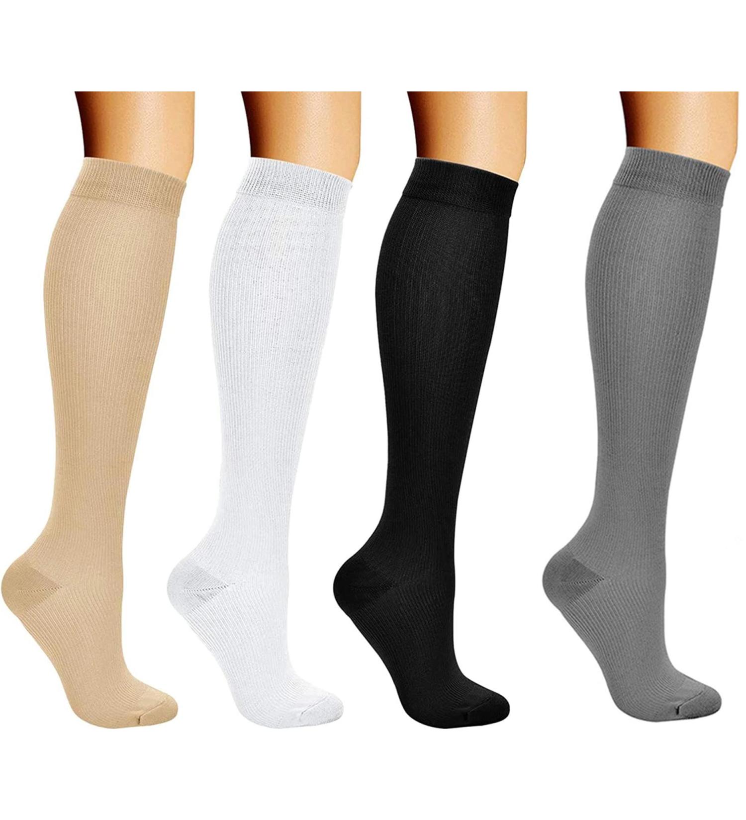 Yaxshi Compression Stockings for Travel & Sports | 4 Pairs Knee Support Socks - Ideal for Running Cycling & Flight (Size 40-43) - Buy Online on GoSupps.com