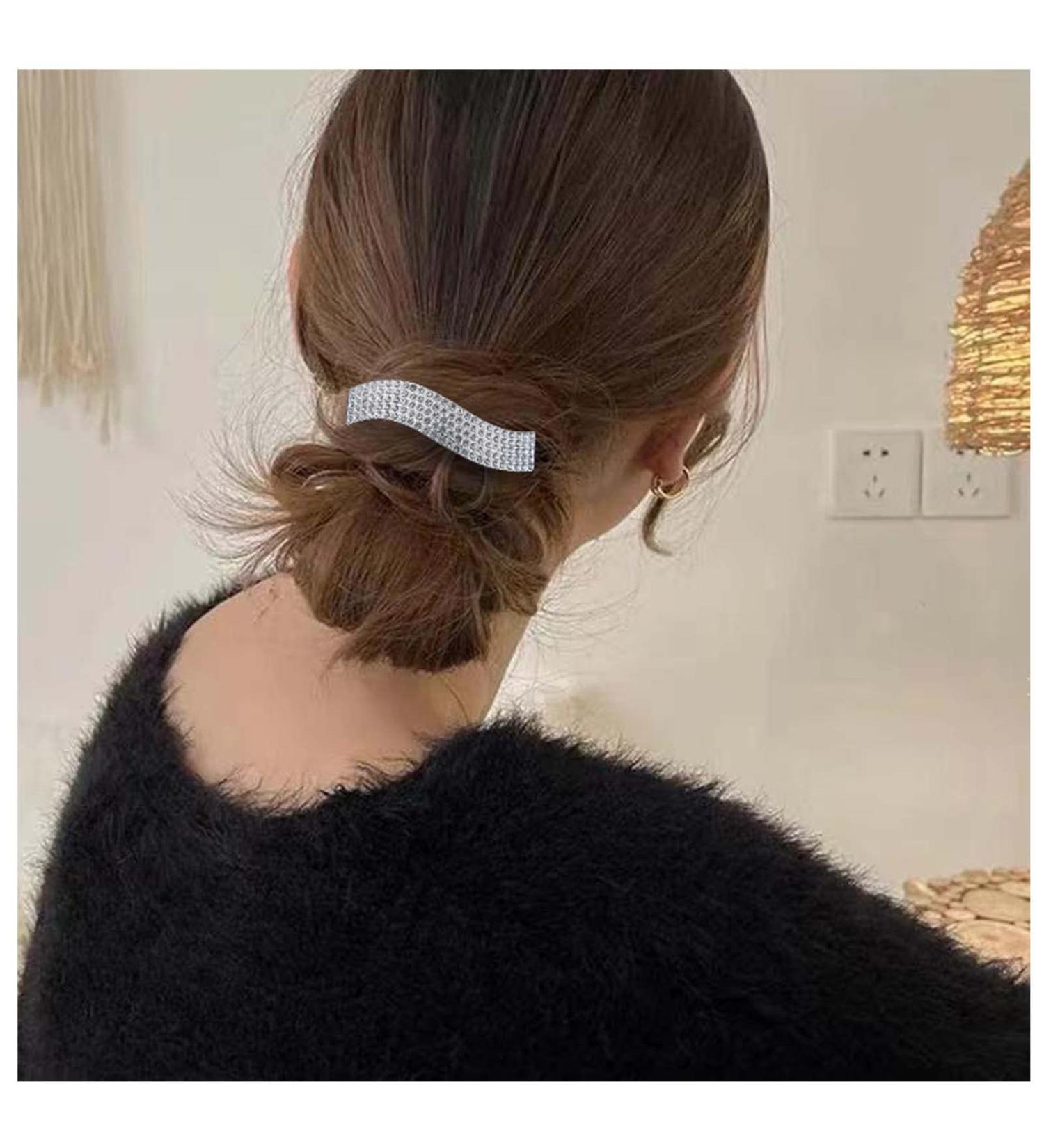 Allereya Crystal Hair Clip Barrette CZ Rhinestone Hair Barrette Clip Silver Shiny Wedding Headpieces Crystal French Head Clip Decorative Headwear Bride Hair Accessories for Women and Girls (Silver) - Buy Online on GoSupps.com