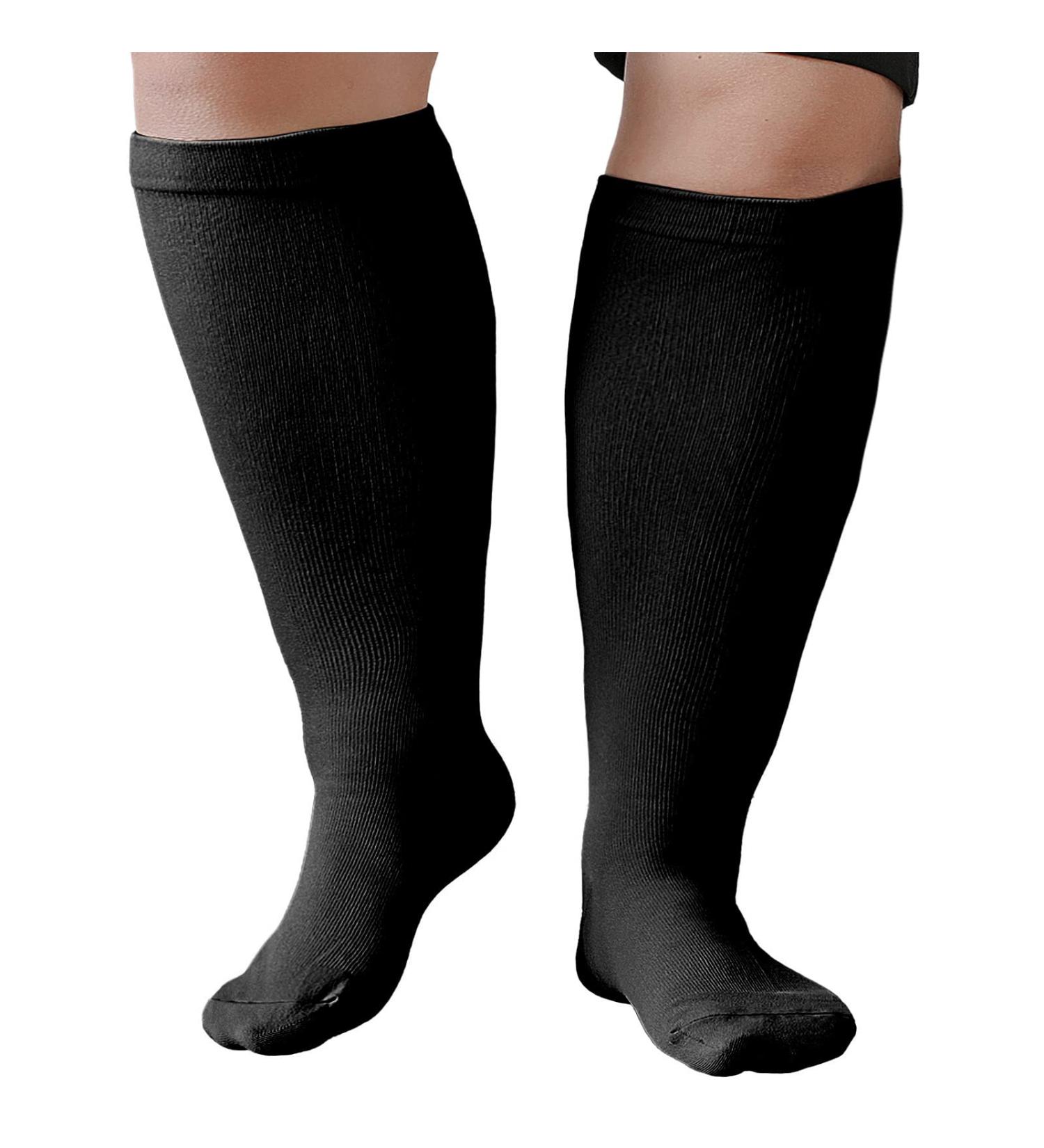 Zfsock Compression Stockings for Thick Calves | Medical Support Socks 20-30mmHg for Men & Women | Oversize Travel & Sport Socks for Nurses - Black L-XL - Buy Online on GoSupps.com
