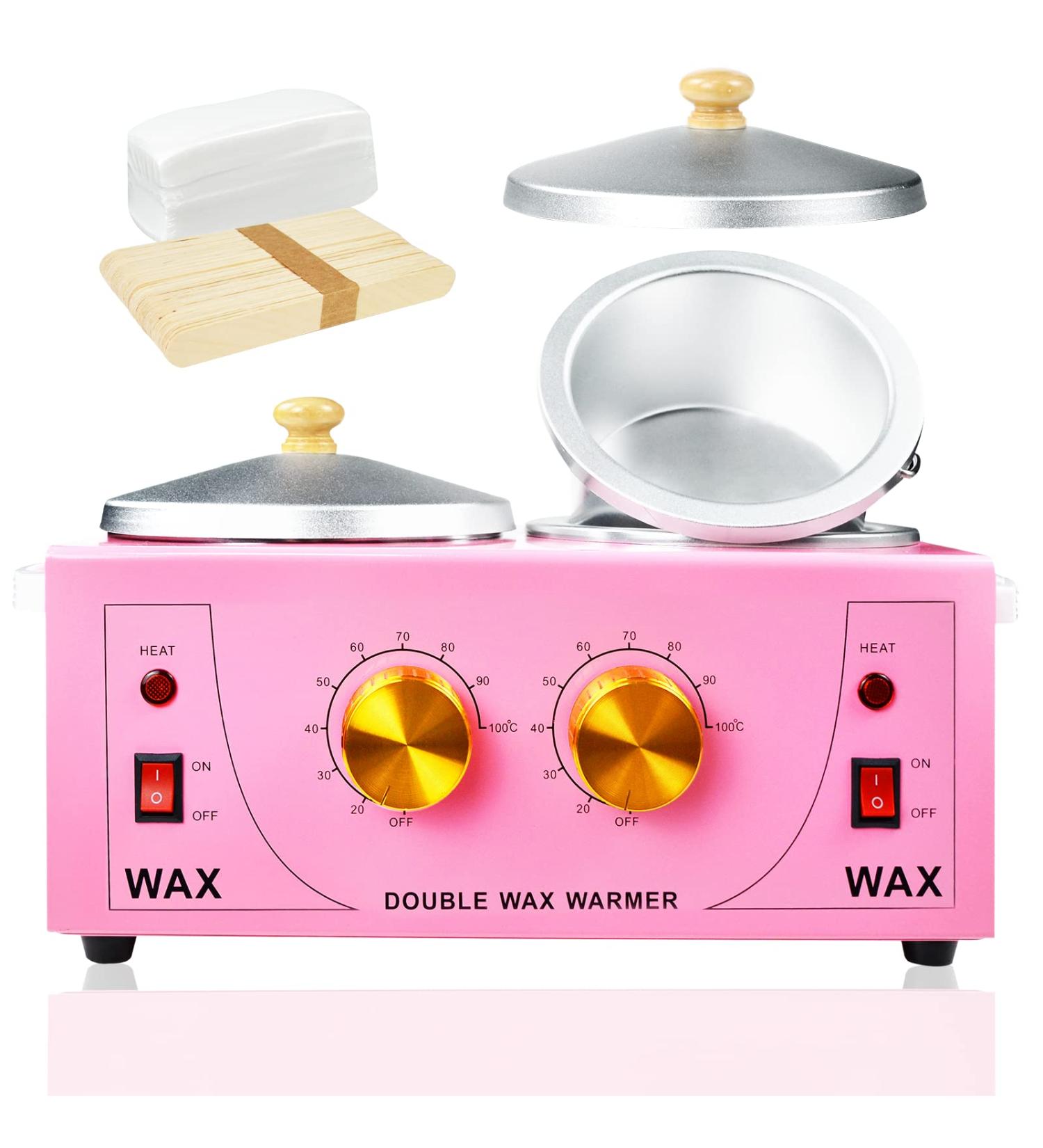 Professional Double Wax Warmer Machine for Hair Removal | Electric Wax Heater for Paraffin Spa | 100 Waxing Cloth & 50 Wooden Sticks | Pink - Buy Online on GoSupps.com