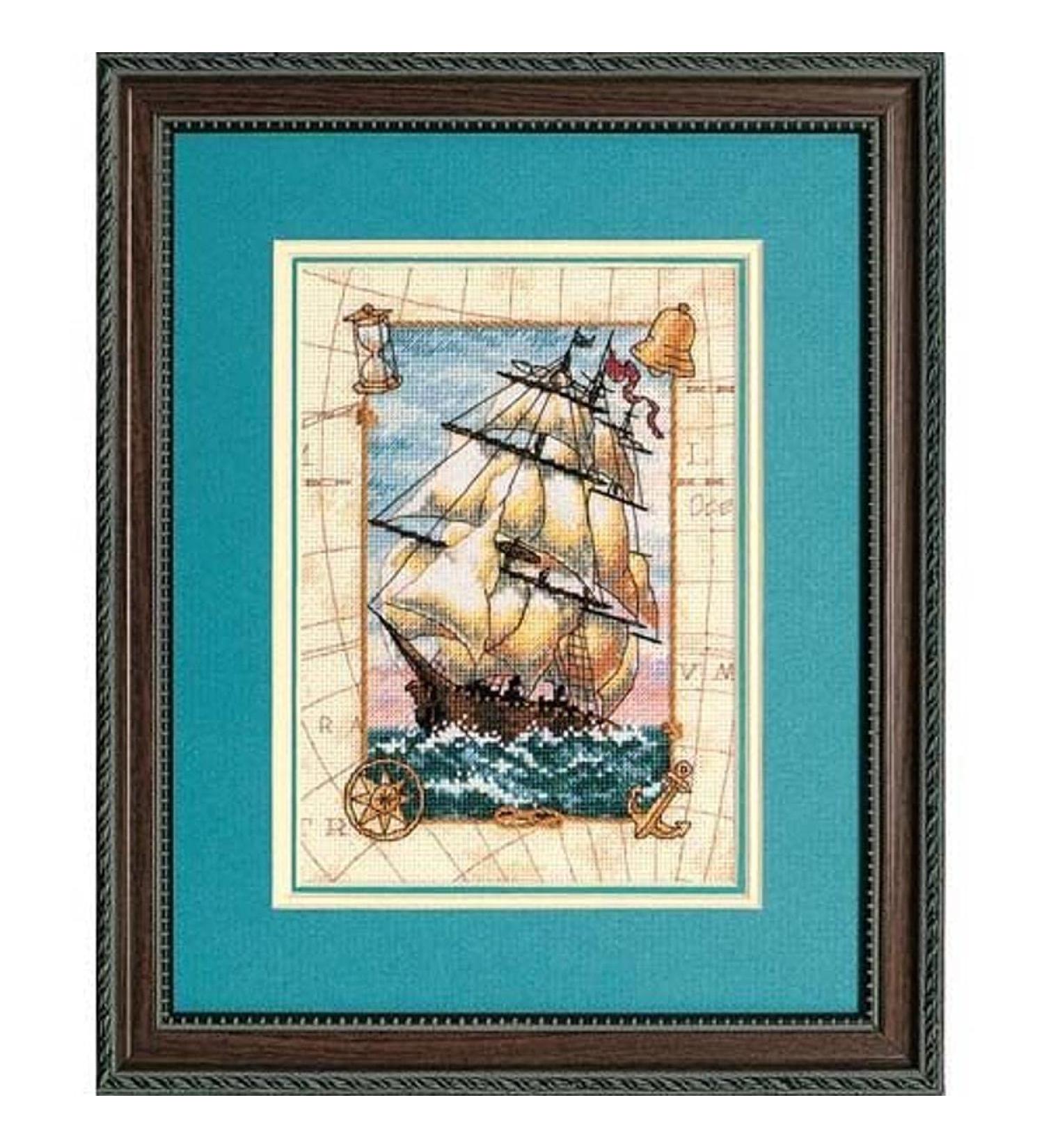 Dimensions 6847 Gold Collection Counted Cross Stitch Kit, Voyage At Sea, 18 Count Ivory Aida, 5'' x 7''