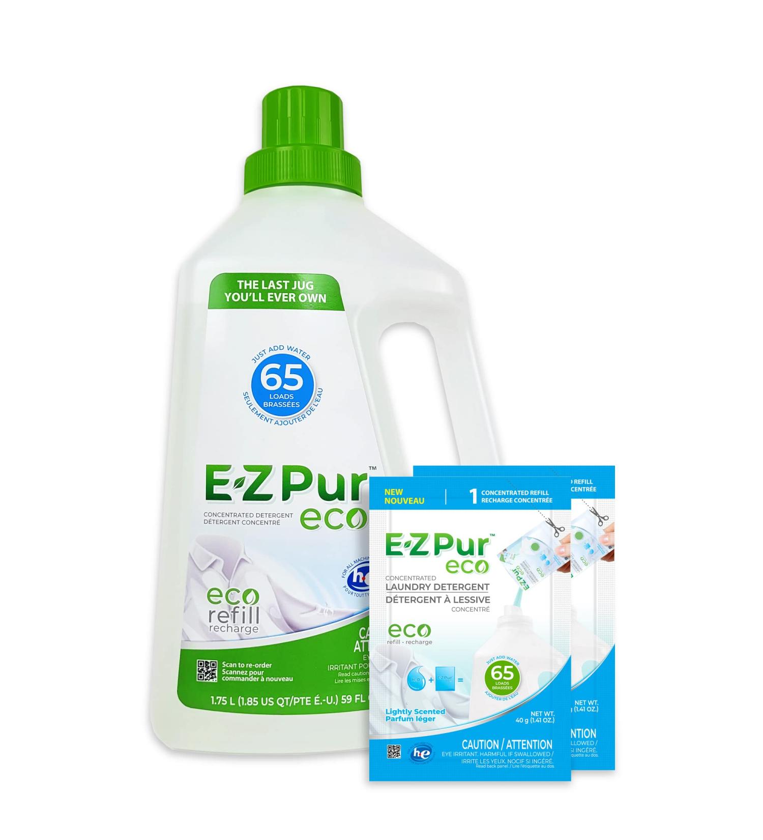 130 Loads Eco Friendly Laundry Detergent Starter Kit - Includes Two 40g Refills Lightly Scented and Empty Jug Add Water to Refills to Make 3.6L Liquid - EZ Pur Eco. - Buy Online on GoSupps.com