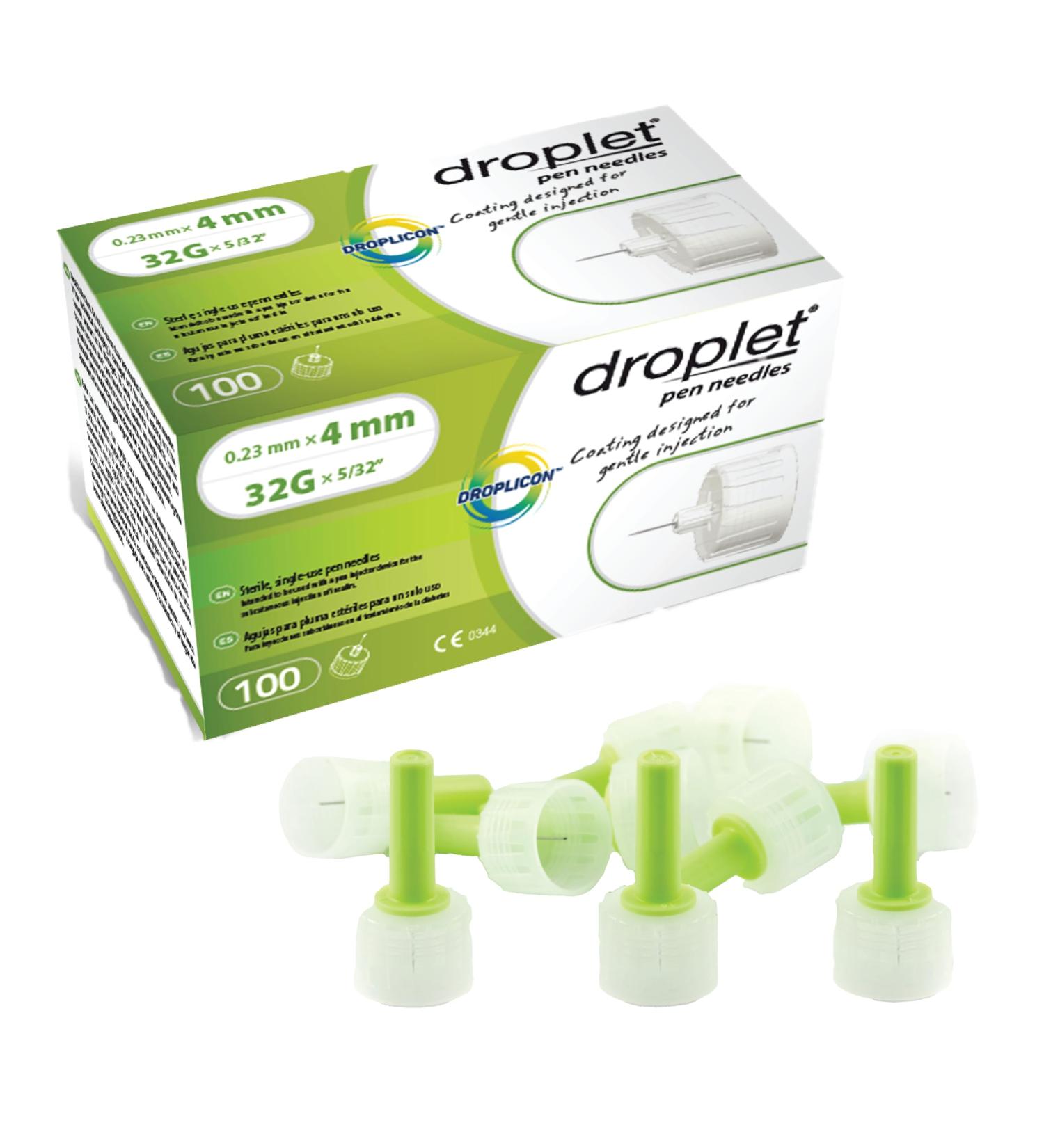 Droplet Pen Needles 32G x 4mm - 100ct Box | Adjustable Lubricated Leak-Prevention | Compatible with Most Injectors | Easy Home Injection - Buy Online on GoSupps.com
