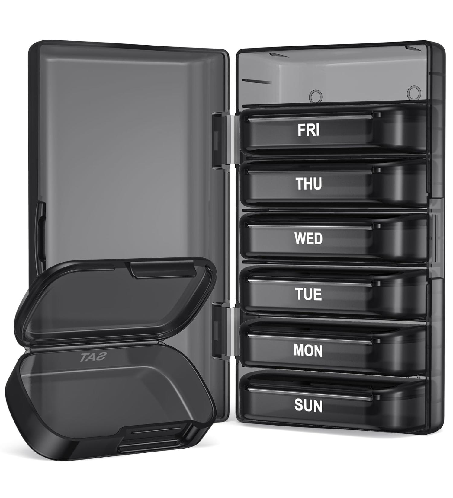 PULIV 7-Day Pill Organizer - Large Capacity Arthritis Friendly Easy Open Weekly Medicine Case for Vitamins & Supplements (Black - Buy Online on GoSupps.com