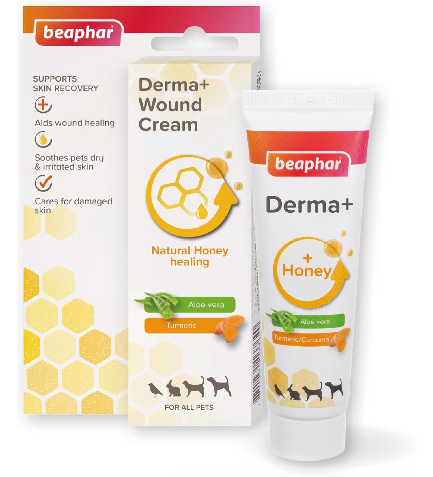 Beaphar - Derma+ Wound Cream for Pets - First aid Treatment and soothing cream with honey for Superficial Cuts & Abrasions -Supports skin recovery wound healing & soothes dry & irritated skin - Suitable for all pets - 30 ml - Buy Online on GoSupps.com