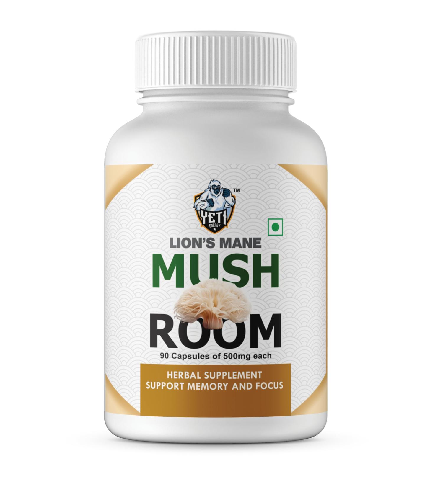 YetiEnergy Lions Mane Supplement Capsules Mushroom Supplement - Lions Mane Powder 90 Capsules - Organic Non-GMO Gluten-Free - Brain Boost Immune Support Memory & Focus - Buy Online on GoSupps.com