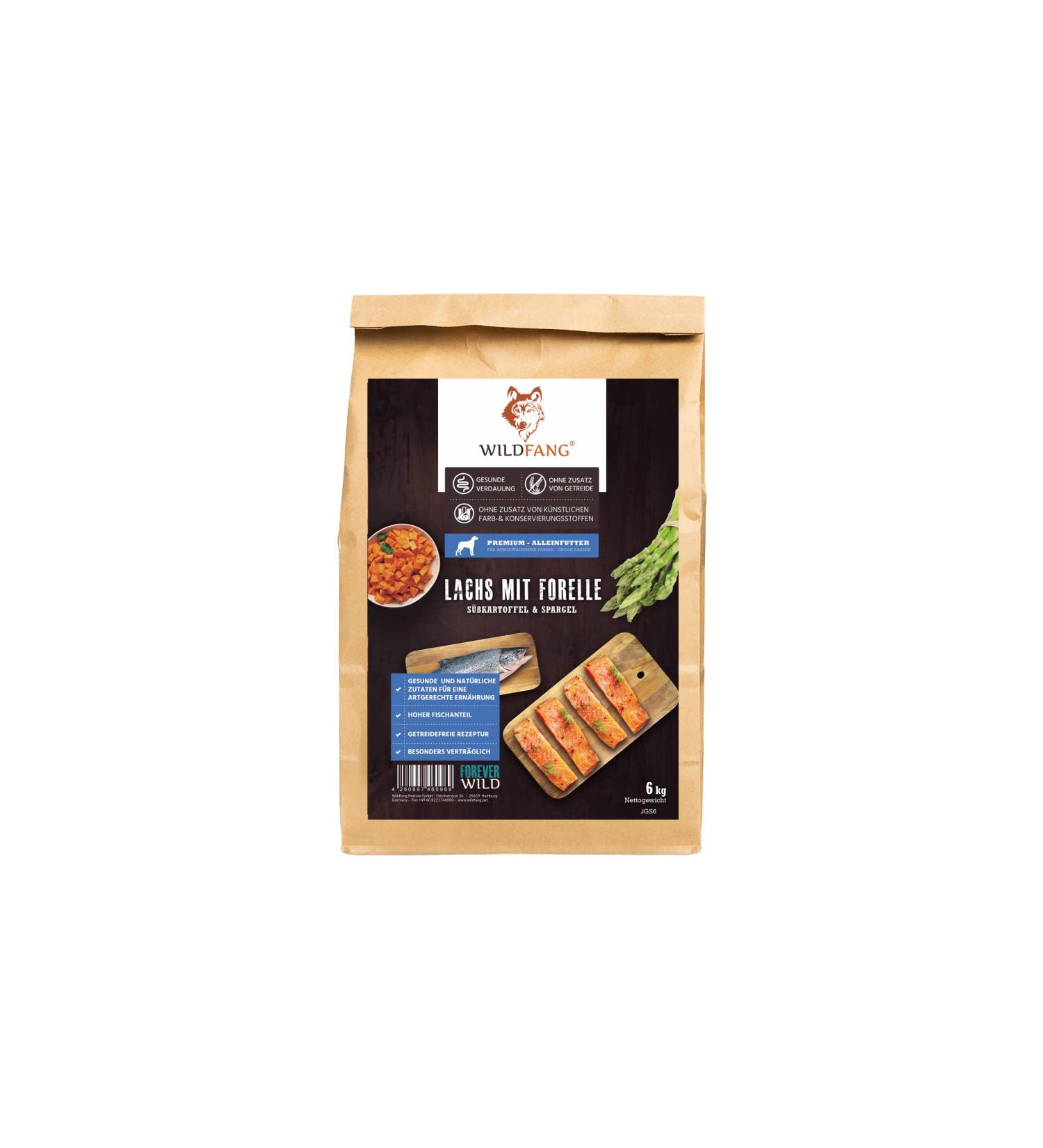 Wildfang Dry Dog Food - Grain Free Dog Food - Salmon with Trout Sweet Potato and Asparagus | Ideal for Large Dogs (6kg) - Buy Online on GoSupps.com