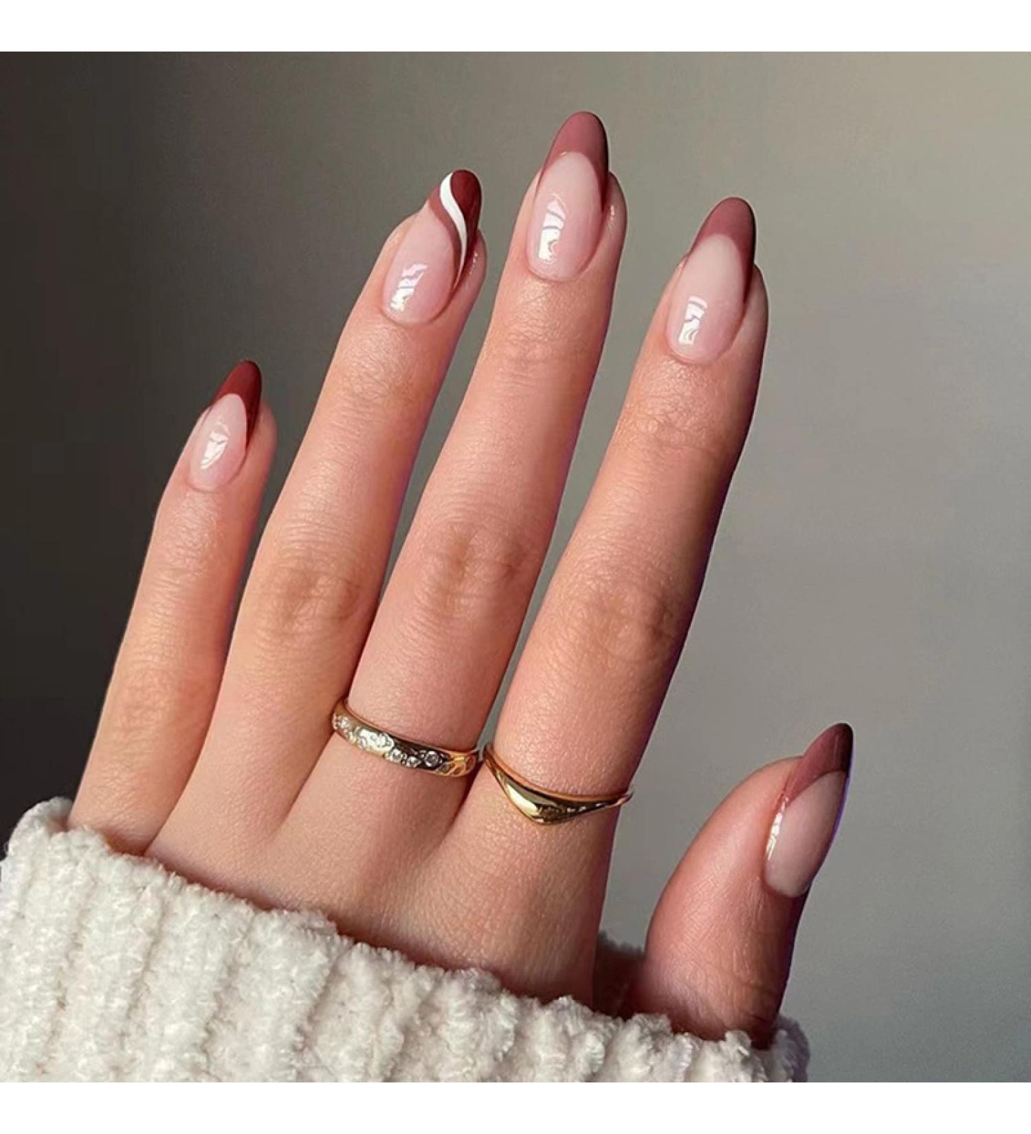 24pcs New White French Manicure with Water Drop Nail Pearls Fake Nails Set Press On with Press Glue Faux Ongles LT-07